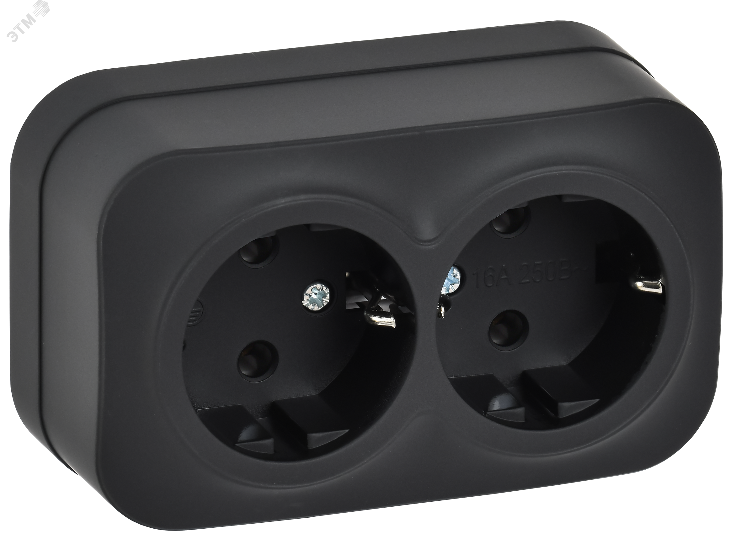 Изображение товара Розетка 2-местная для открытой установки с заземлением без защитных шторок 16А IEK серия GLORY черн