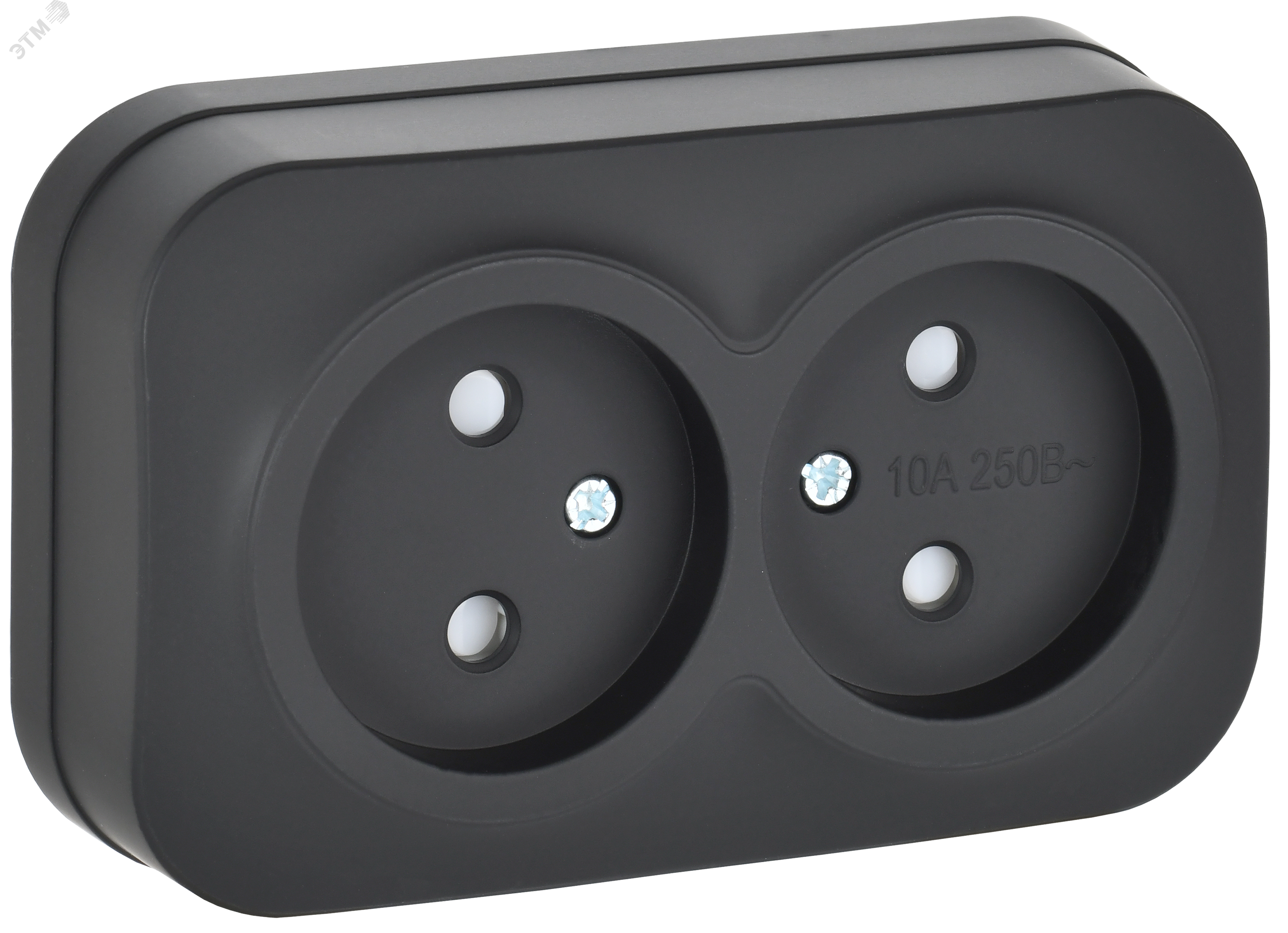 Изображение товара Розетка 2-местная для открытой установки без заземления черный матовый IEK