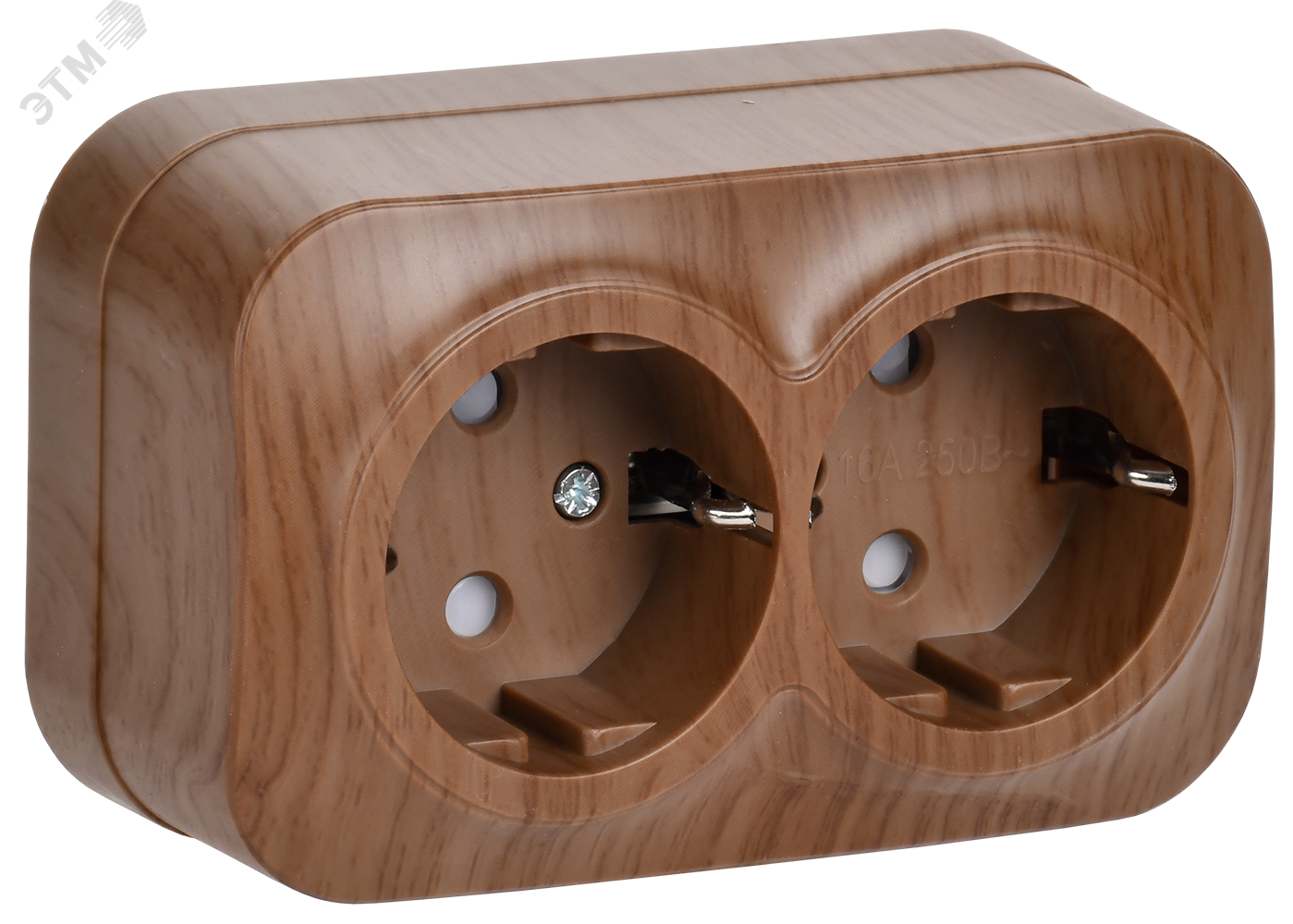 Изображение товара Двухместная наружная розетка с заземлением серия GLORY дуб