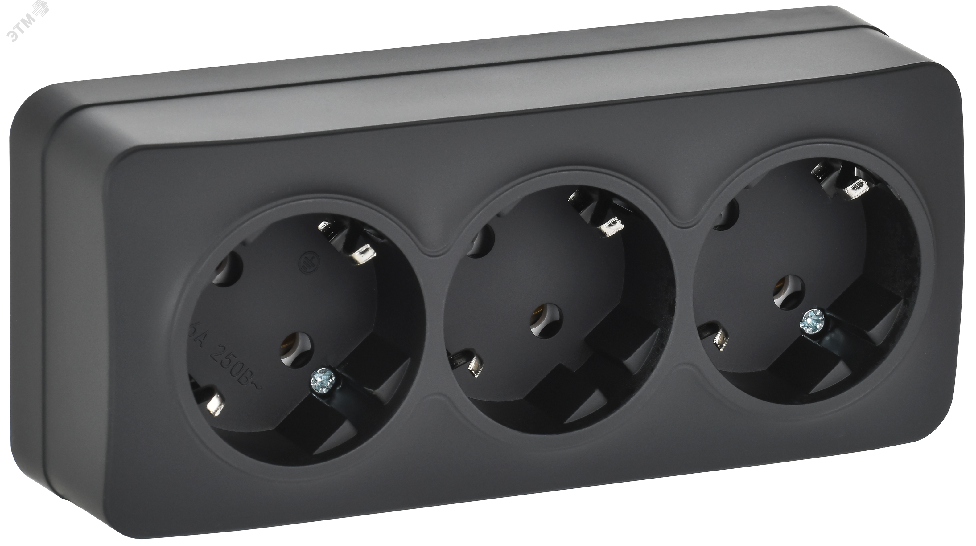 Изображение товара Розетка 3-местная для открытой установки с заземлением черный IEK