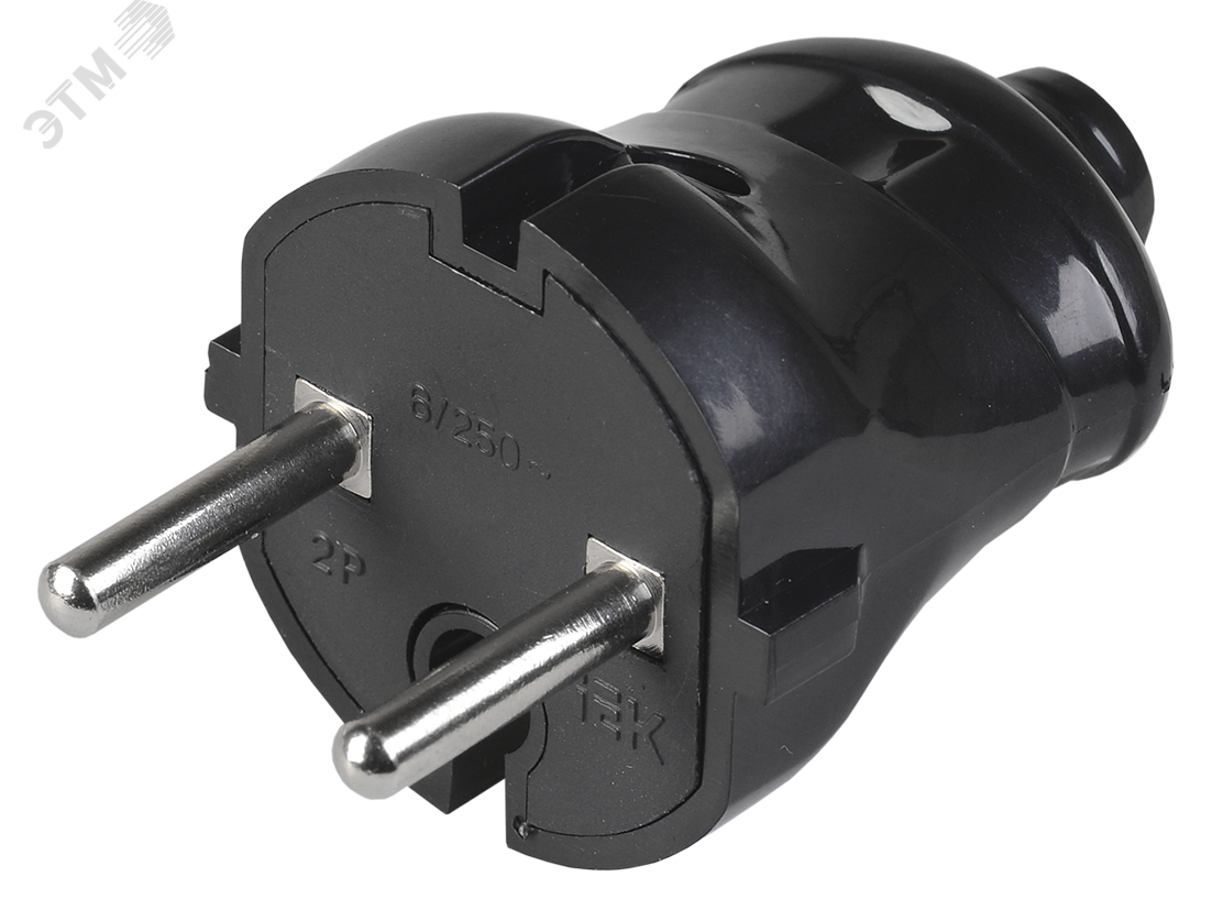 Изображение товара Вилка штепсельная черная 6 А разборная для бытовых электроприборов
