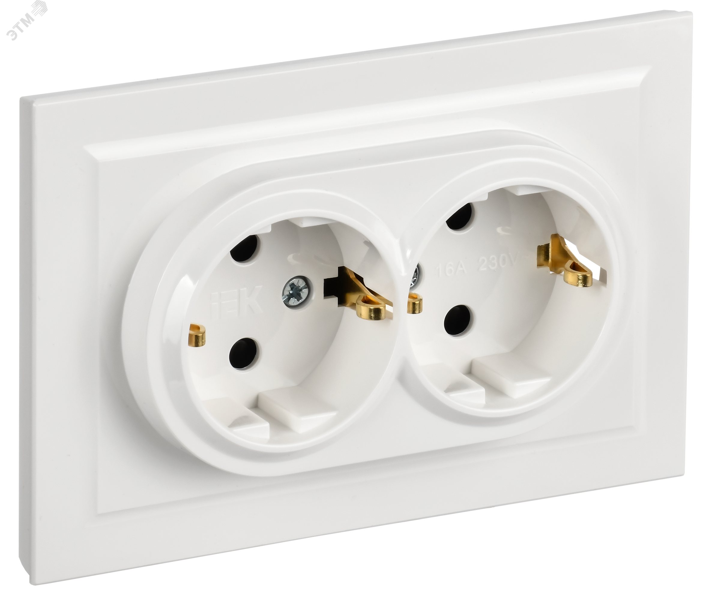 Изображение товара BRITE Розетка 2-местная с заземлением и защитными шторками 16А белая