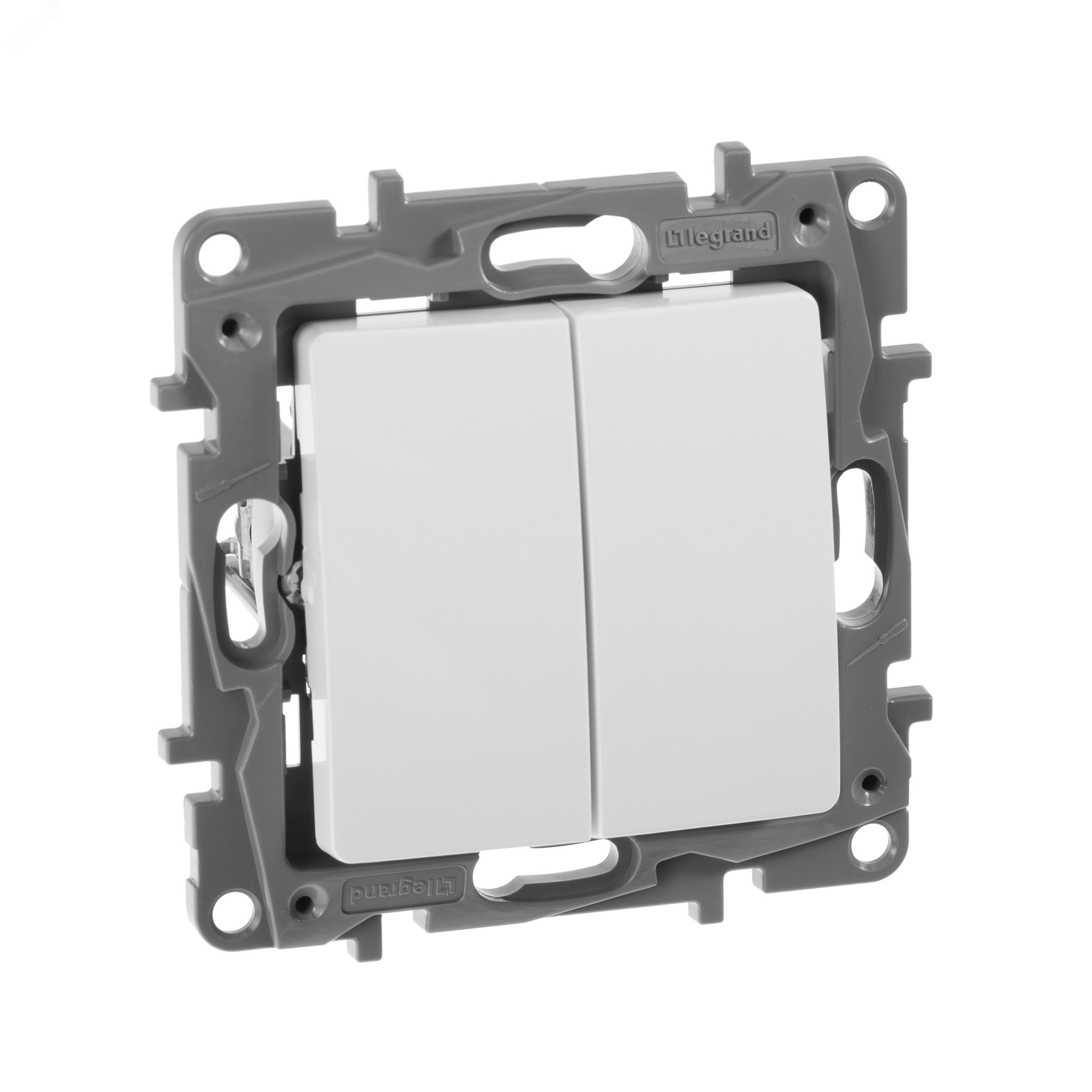 Изображение товара Двухклавишный выключатель ETIKA 10А скрытого монтажа белый