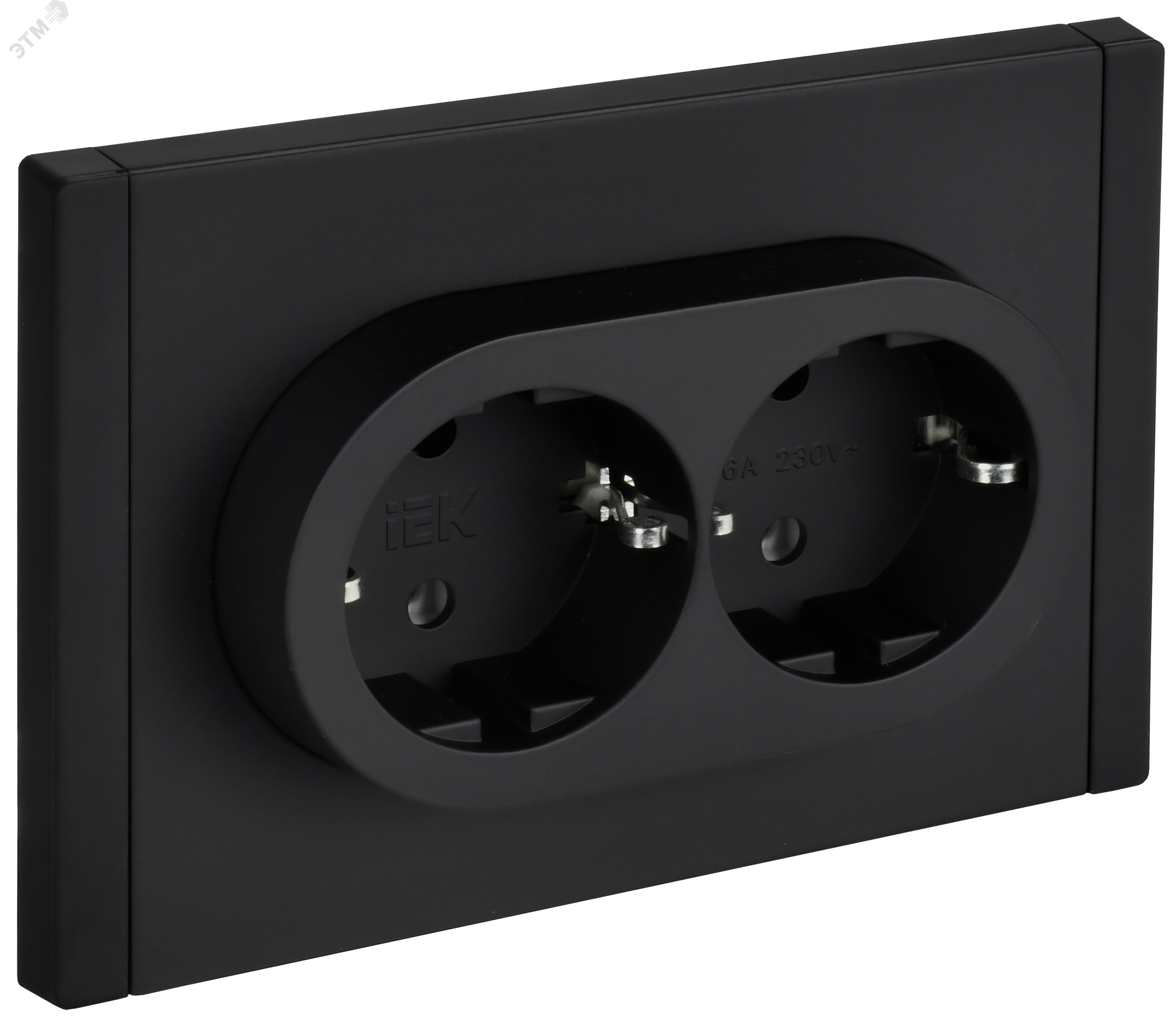 Изображение товара Розетка 2-местная с заземлением FORTE&PIANO IEK из металла черная