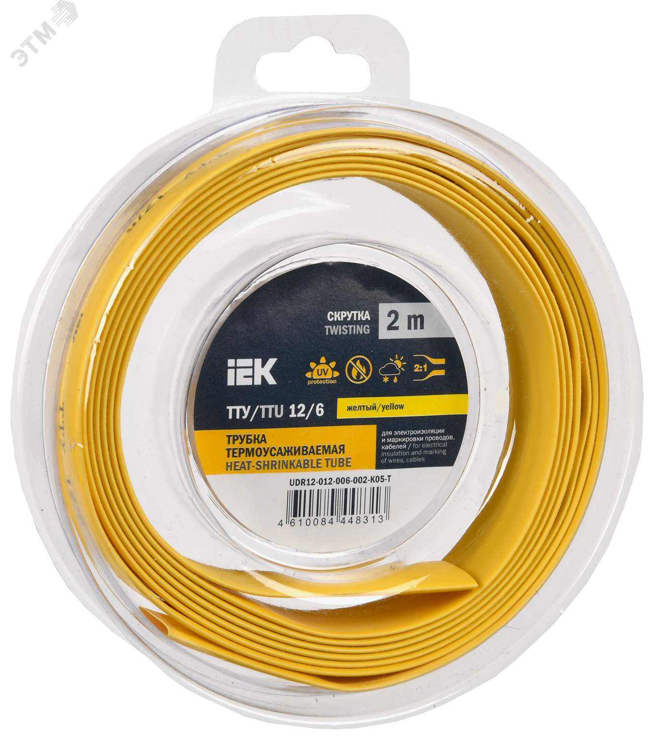 Изображение товара Термоусадочная трубка IEK 12/6 желтая 2м UDR12-012-006-002-K05-T