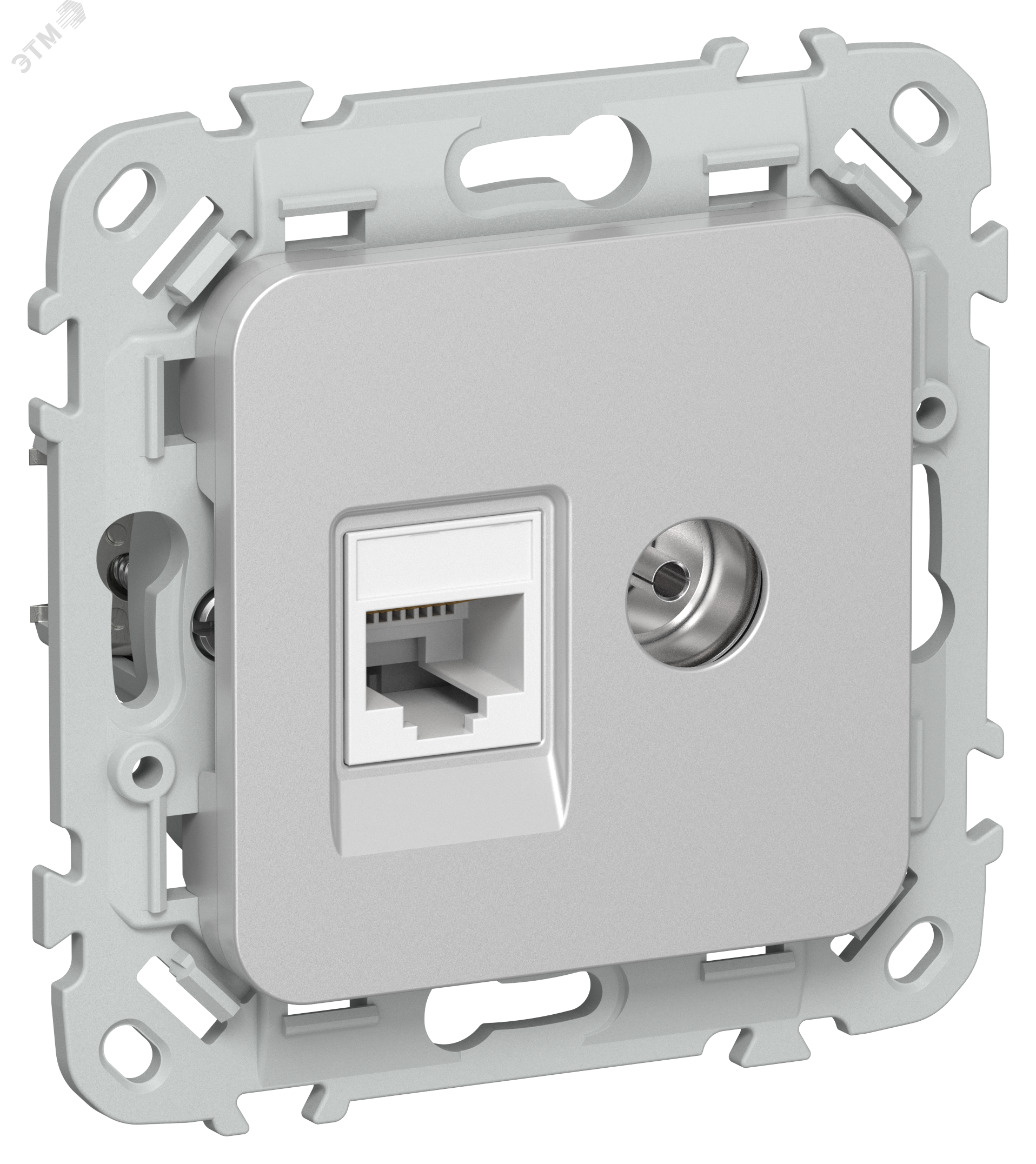 Изображение товара Розетка 2-местная RJ45/TV категория 5Е алюминиевая IEK серия FLITE