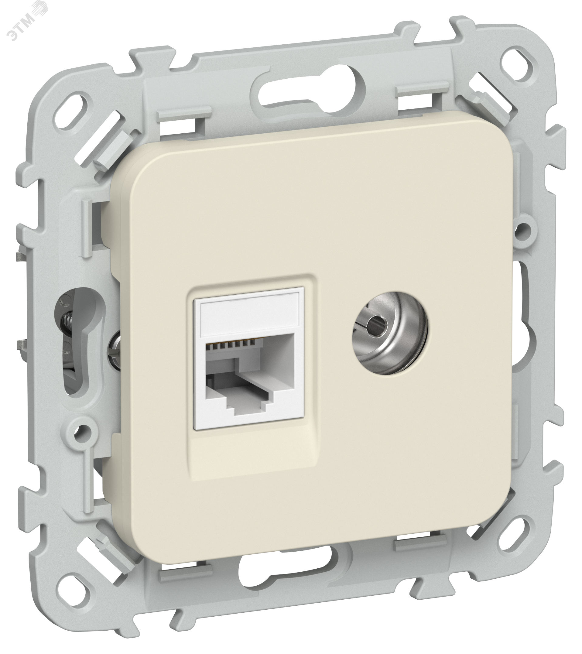 Изображение товара Розетка 2-местная RJ45/TV категория 5Е UTP IEK RKTВ5е-2-0-ФлСл