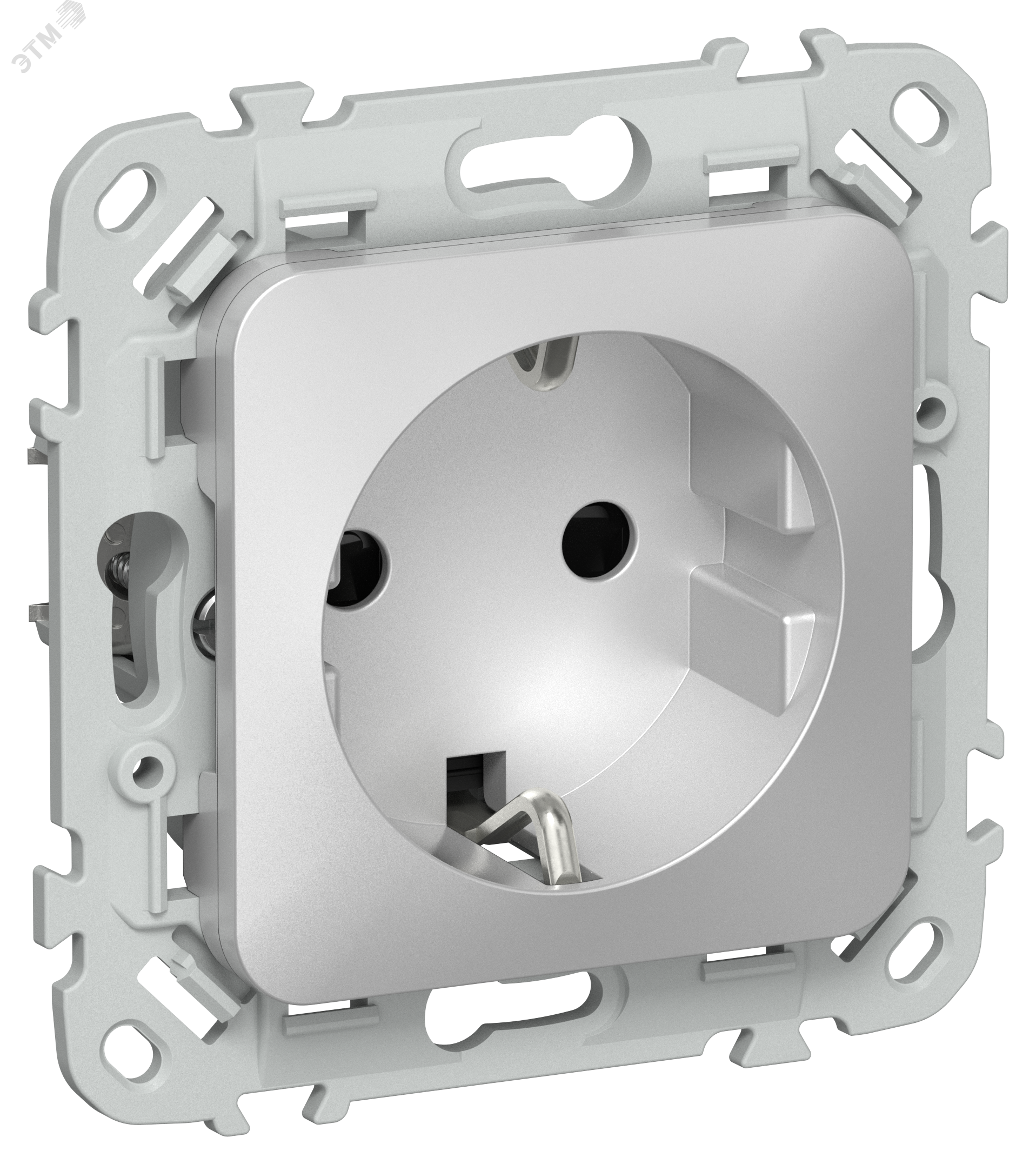 Изображение товара Розетка с заземлением и защитными шторками IEK FLITE РСш11-1-ФлА алюминий 16А