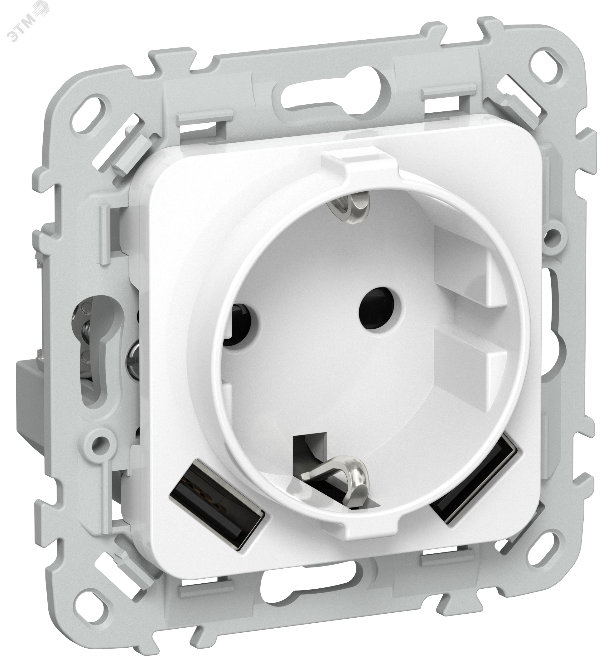 Изображение товара Розетка 1-местная с заземлением и USB 3,1А серии FLITE IEK белая