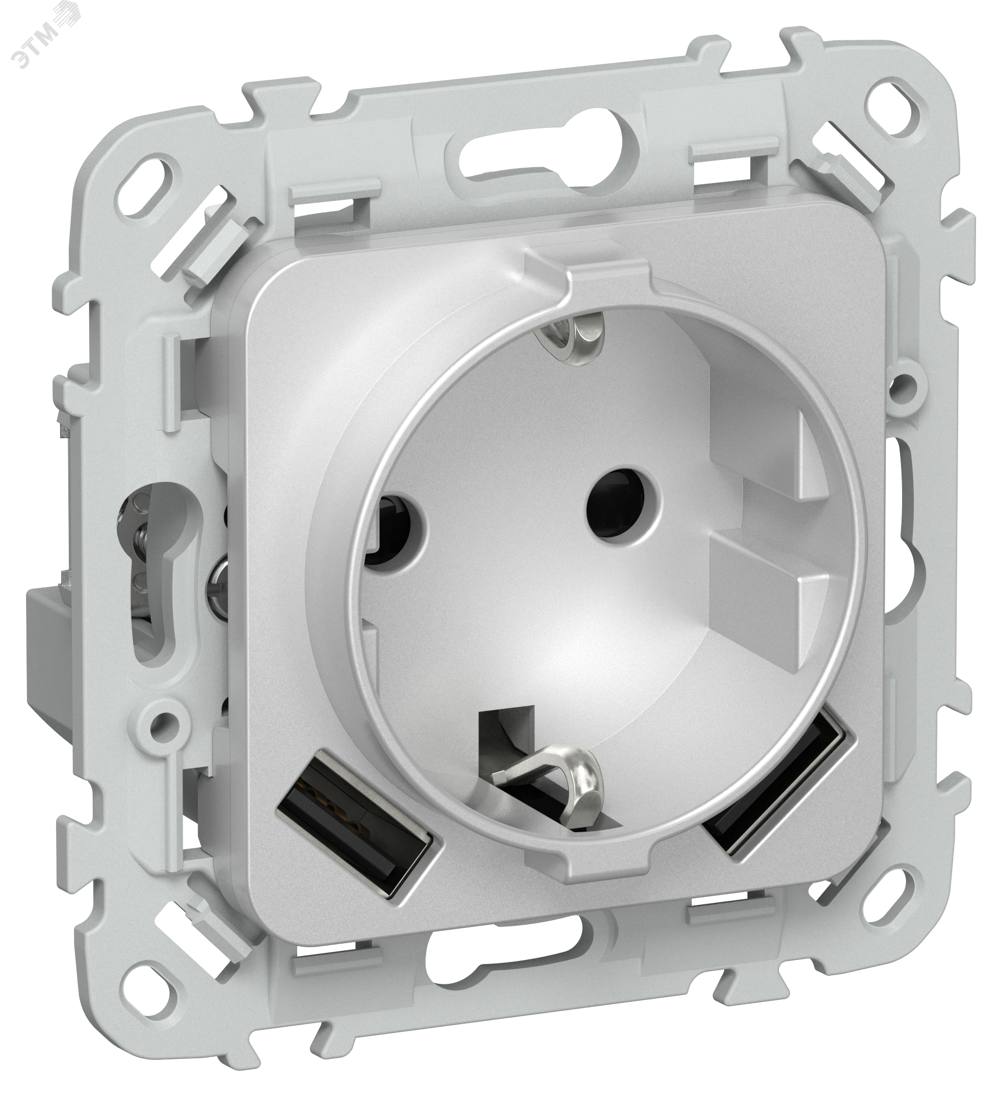 Изображение товара Розетка с заземлением и USB 3,1А IEK Алюминиевая монтаж безвинтовое крепление