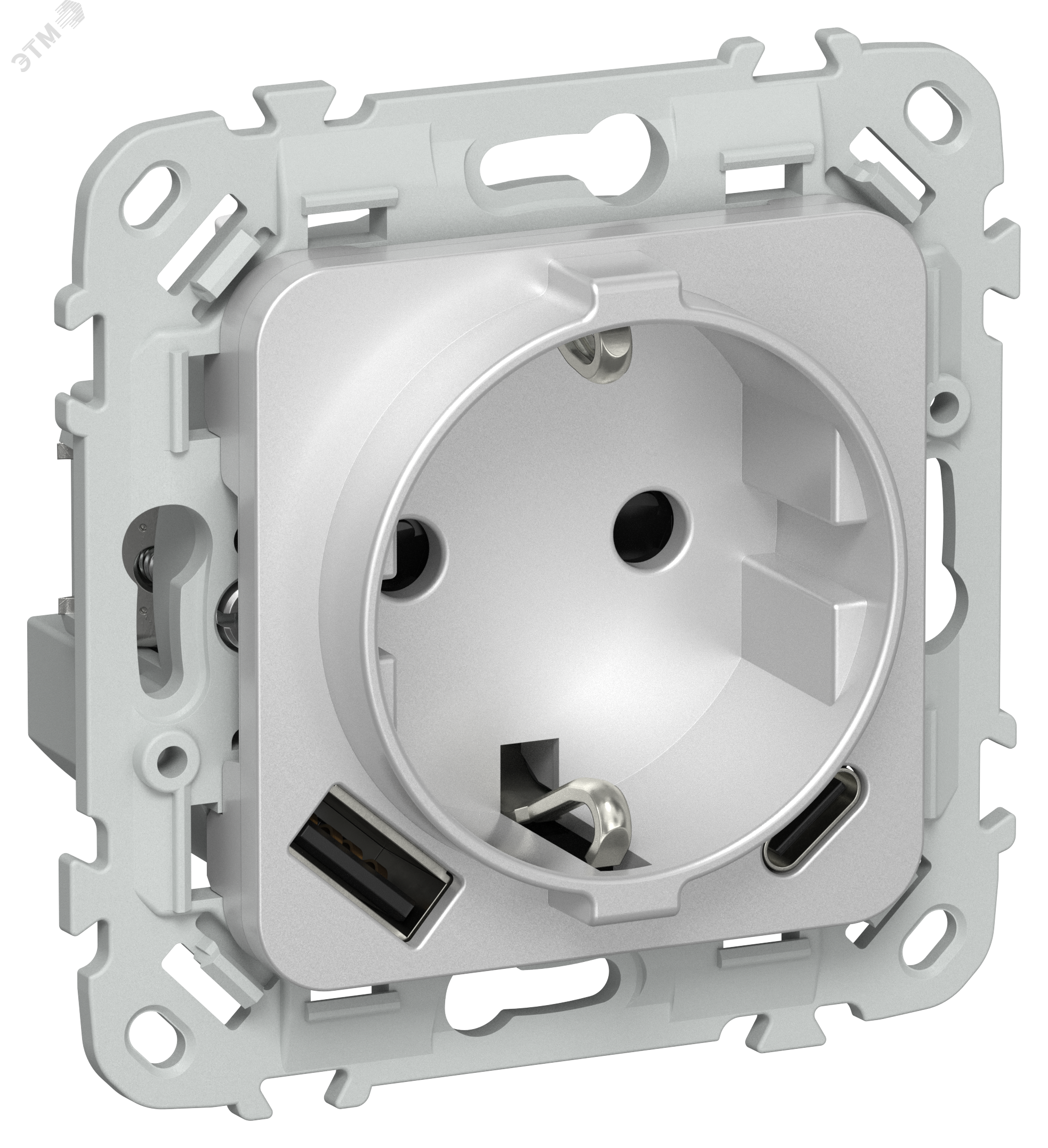 Изображение товара Розетка с заземлением и USB портами 16А алюминий IEK FLITE