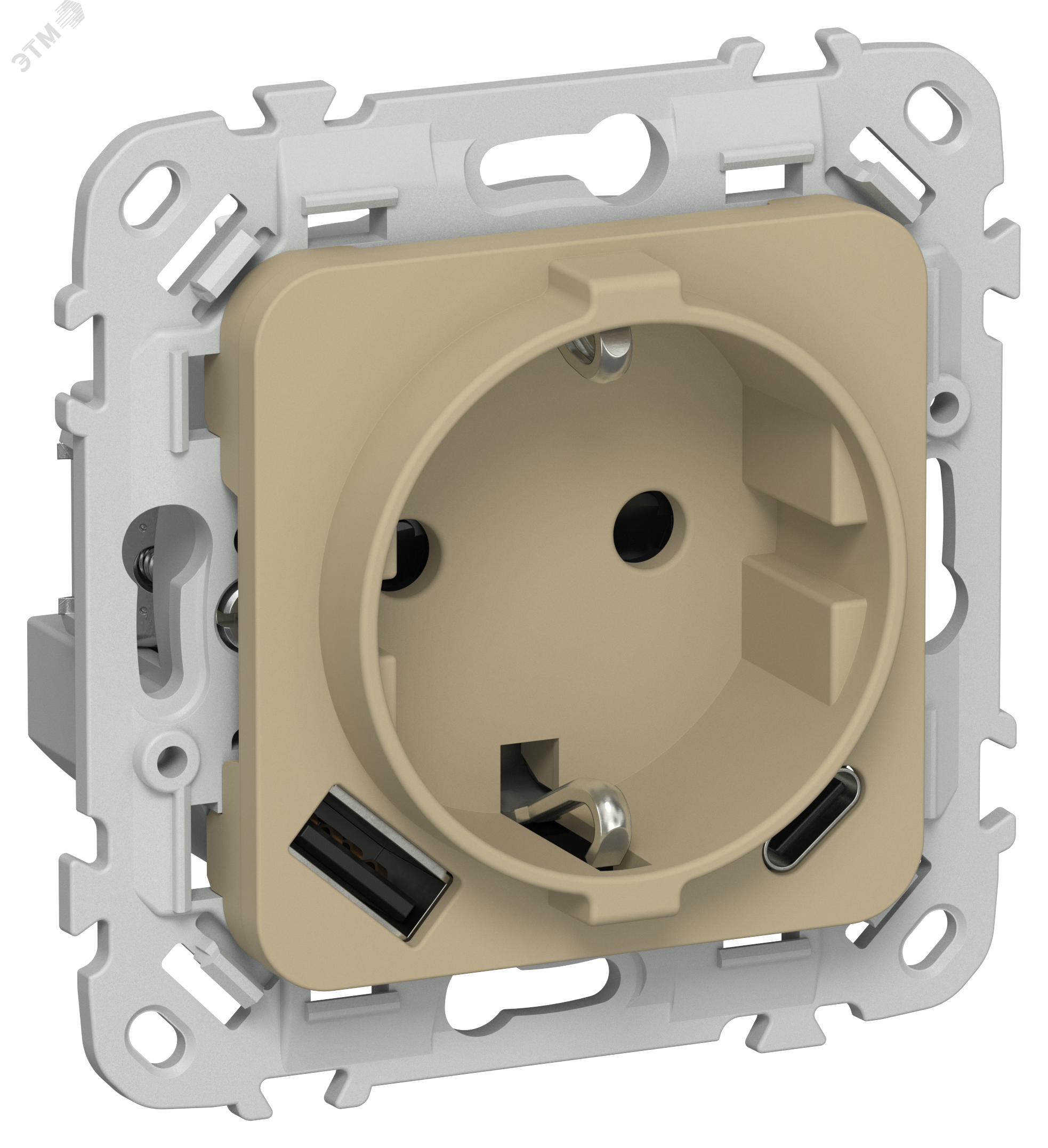 Изображение товара Розетка с заземлением и USB порты серия FLITE IEK 16А безвинтовое крепление хаки