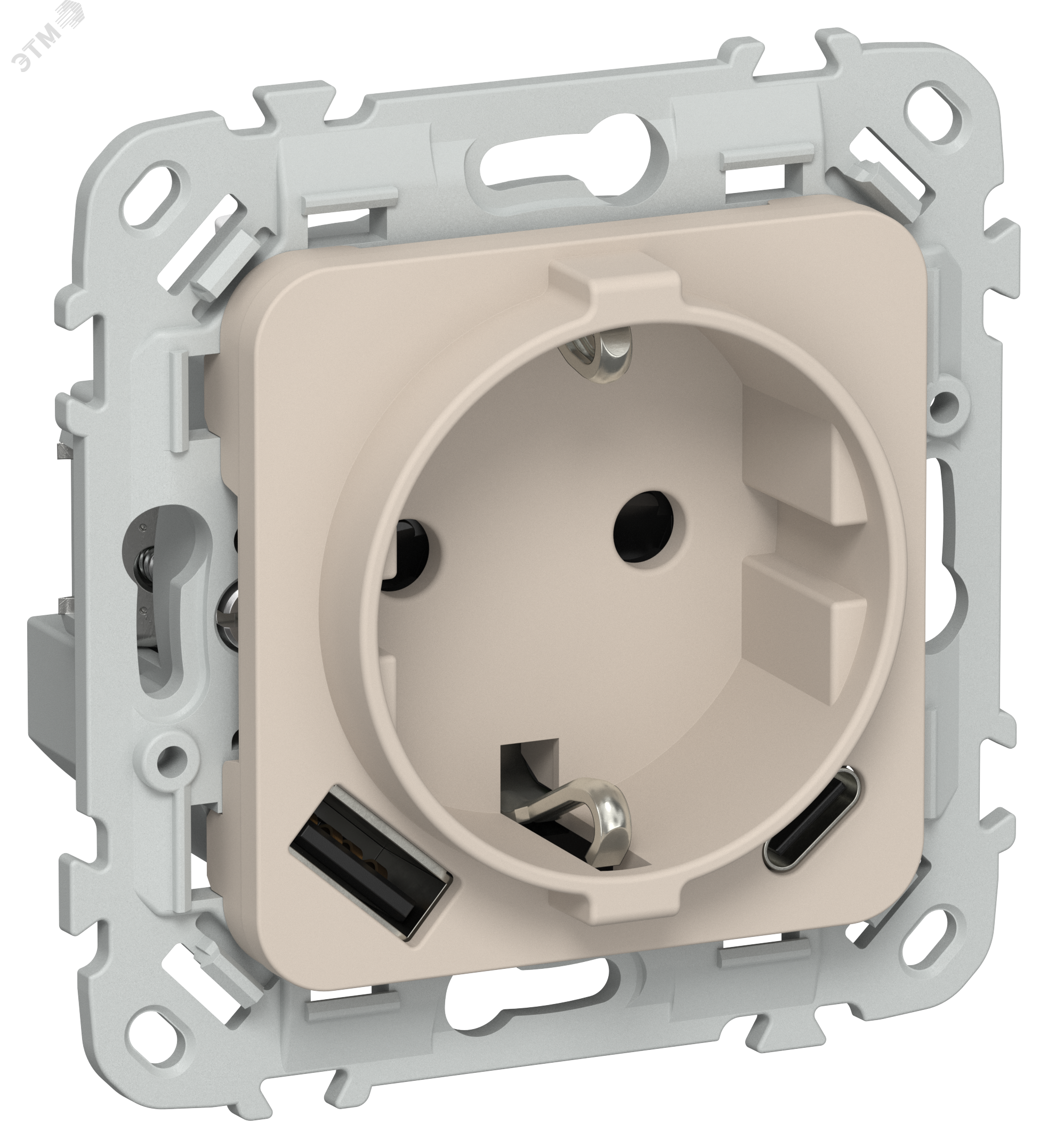 Изображение товара Розетка с заземлением и USB портами 20Вт IEK FLITE безвинтовое крепление