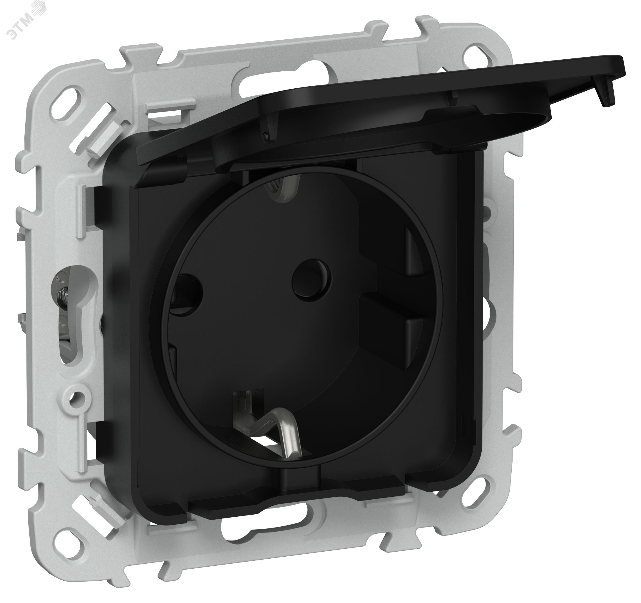 Изображение товара FLITE Розетка с заземлением и защитными шторками 16А IP44 черная IEK