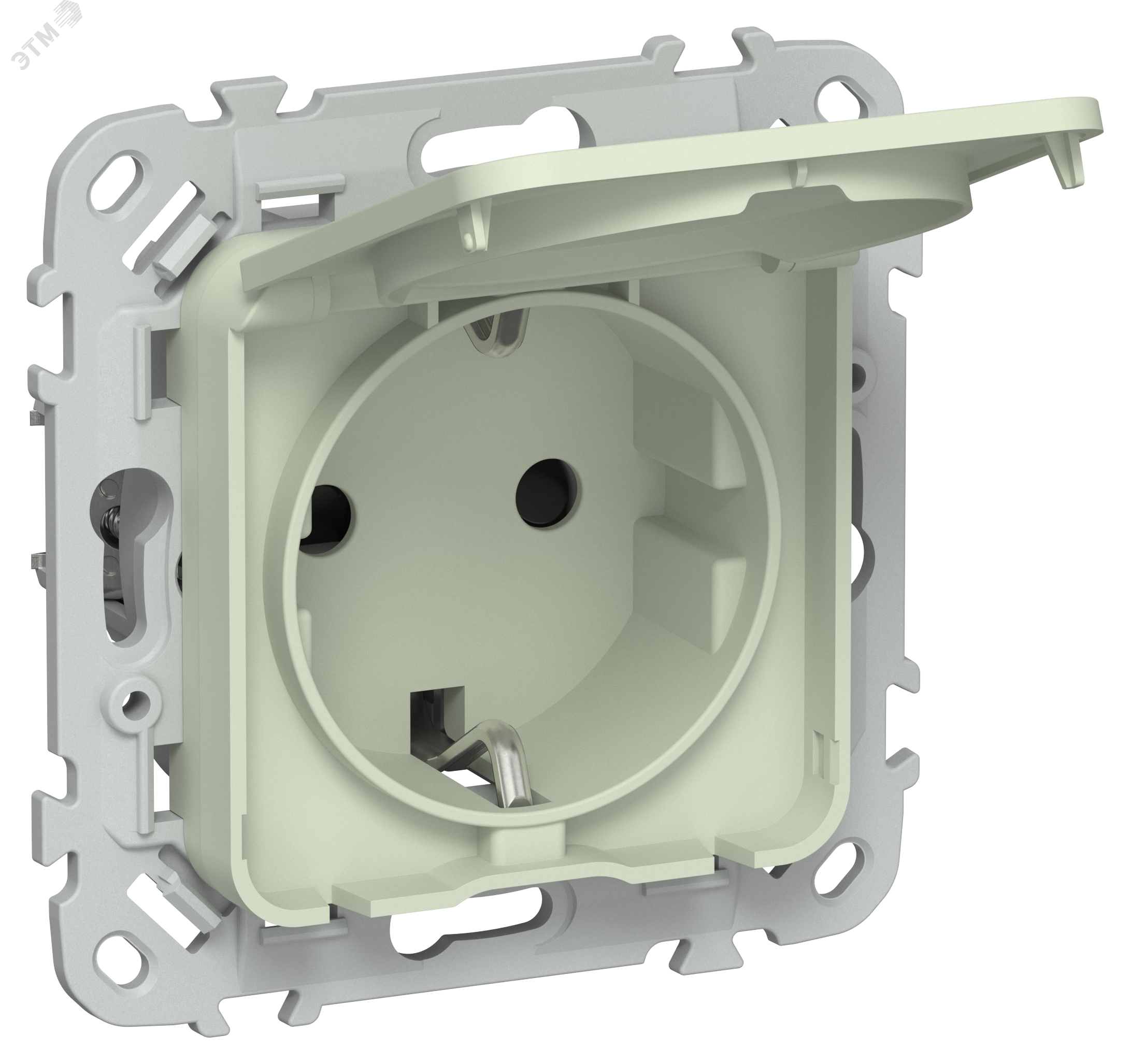 Изображение товара Розетка с заземлением серия FLITE IEK IP44 безвинтовое крепление 16А зеленая