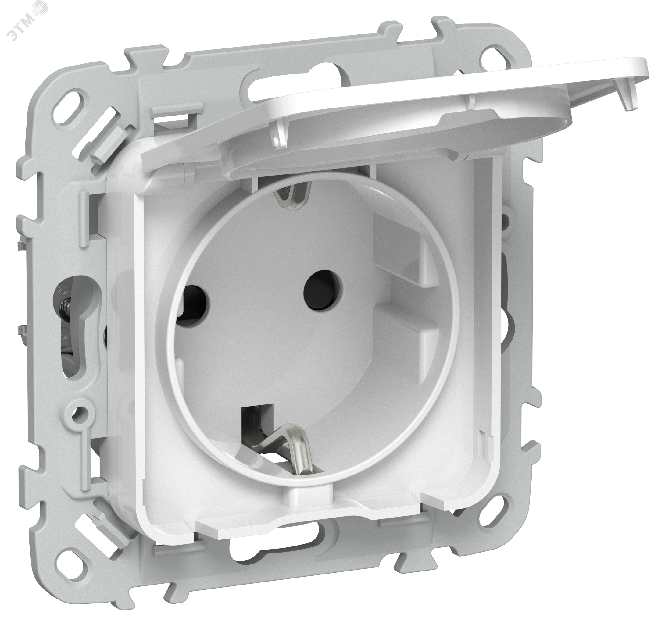 Изображение товара Розетка с заземлением IP44 серия FLITE IEK 16А белая с защитными шторками