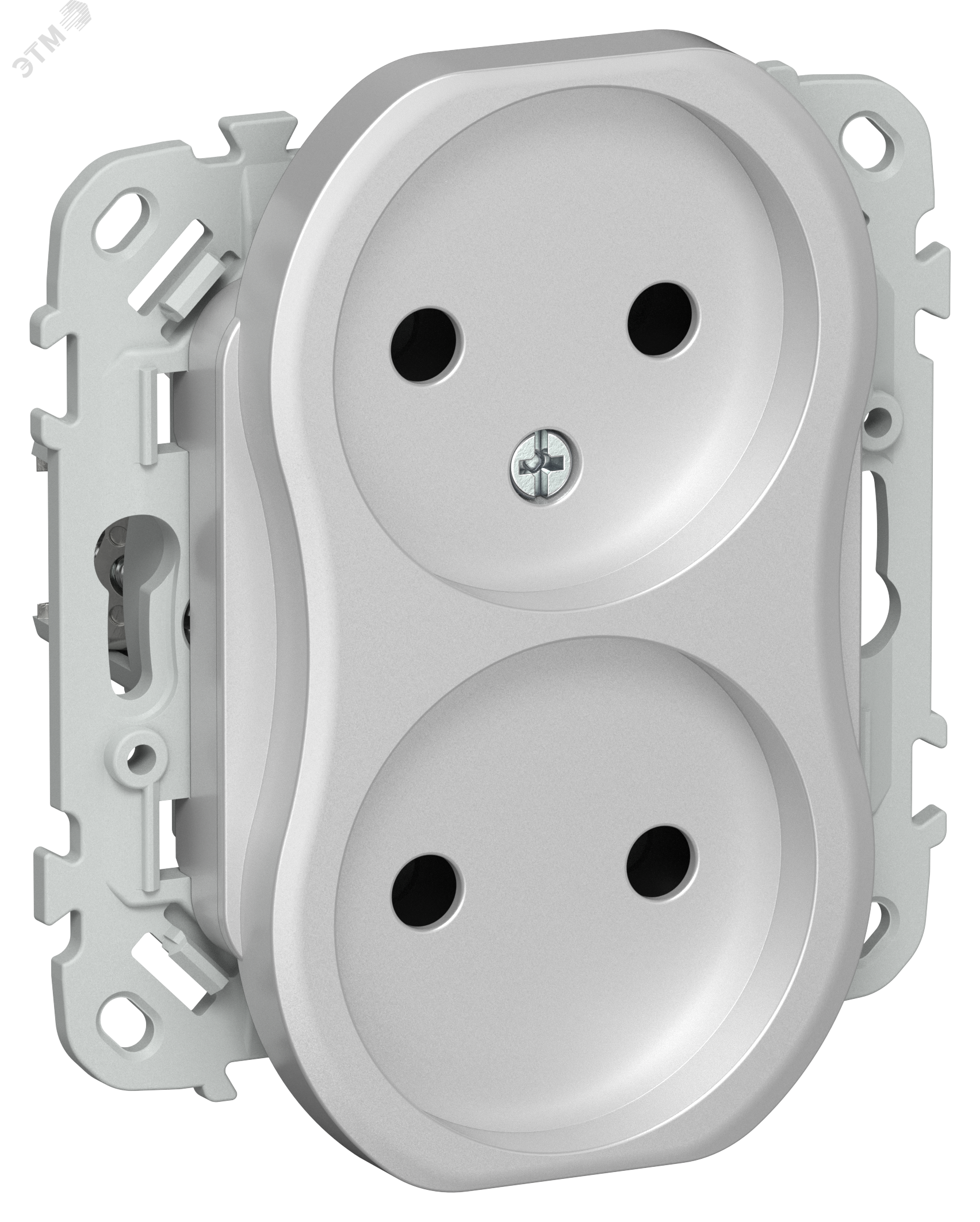 Изображение товара Двухместная розетка без заземления без защитных шторок безвинтовое крепление 10А IEK РС02-1-ФлА