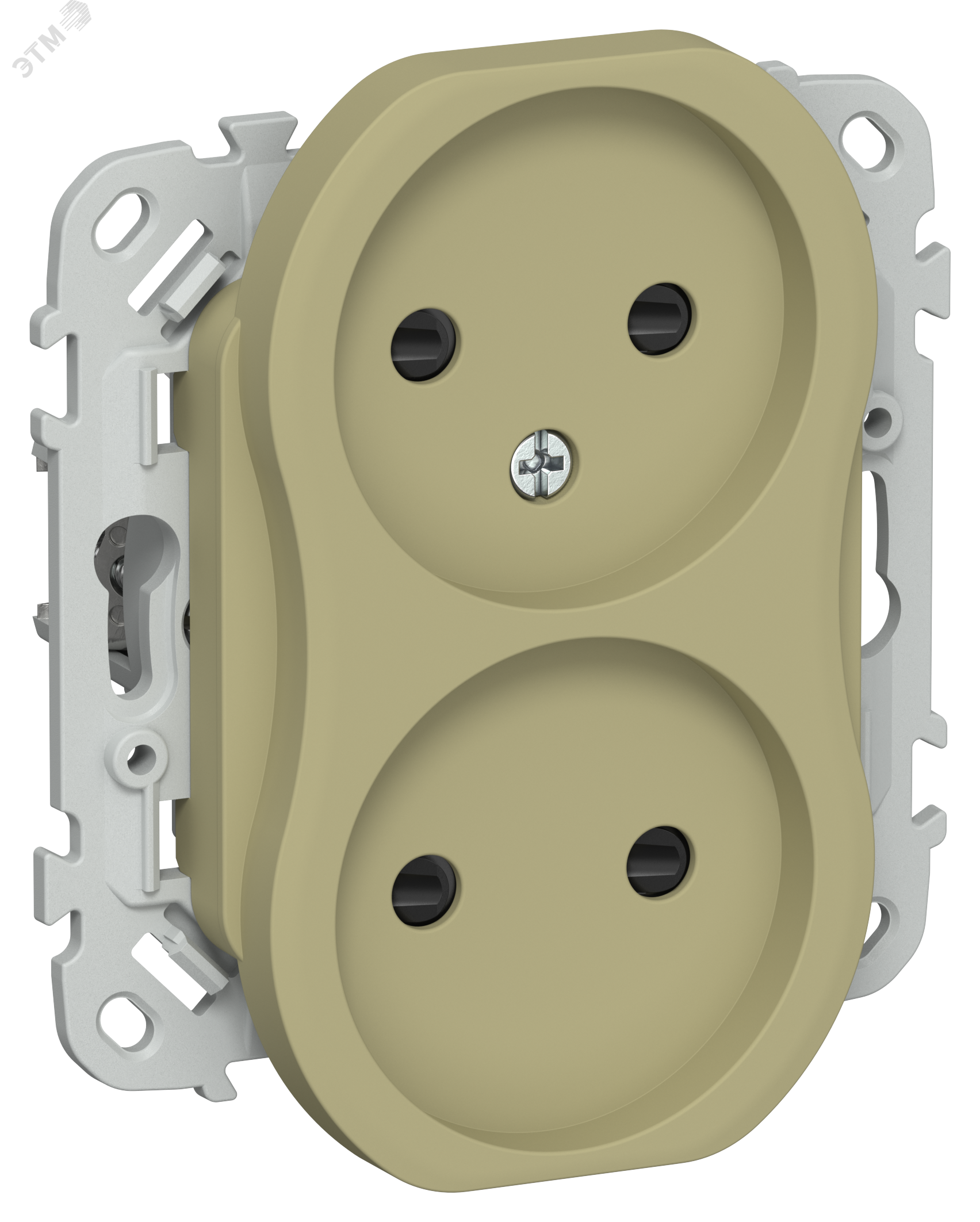 Изображение товара Розетка 2-местная без заземления с защитными шторками IEK оливковый Рш02-1-ФлО