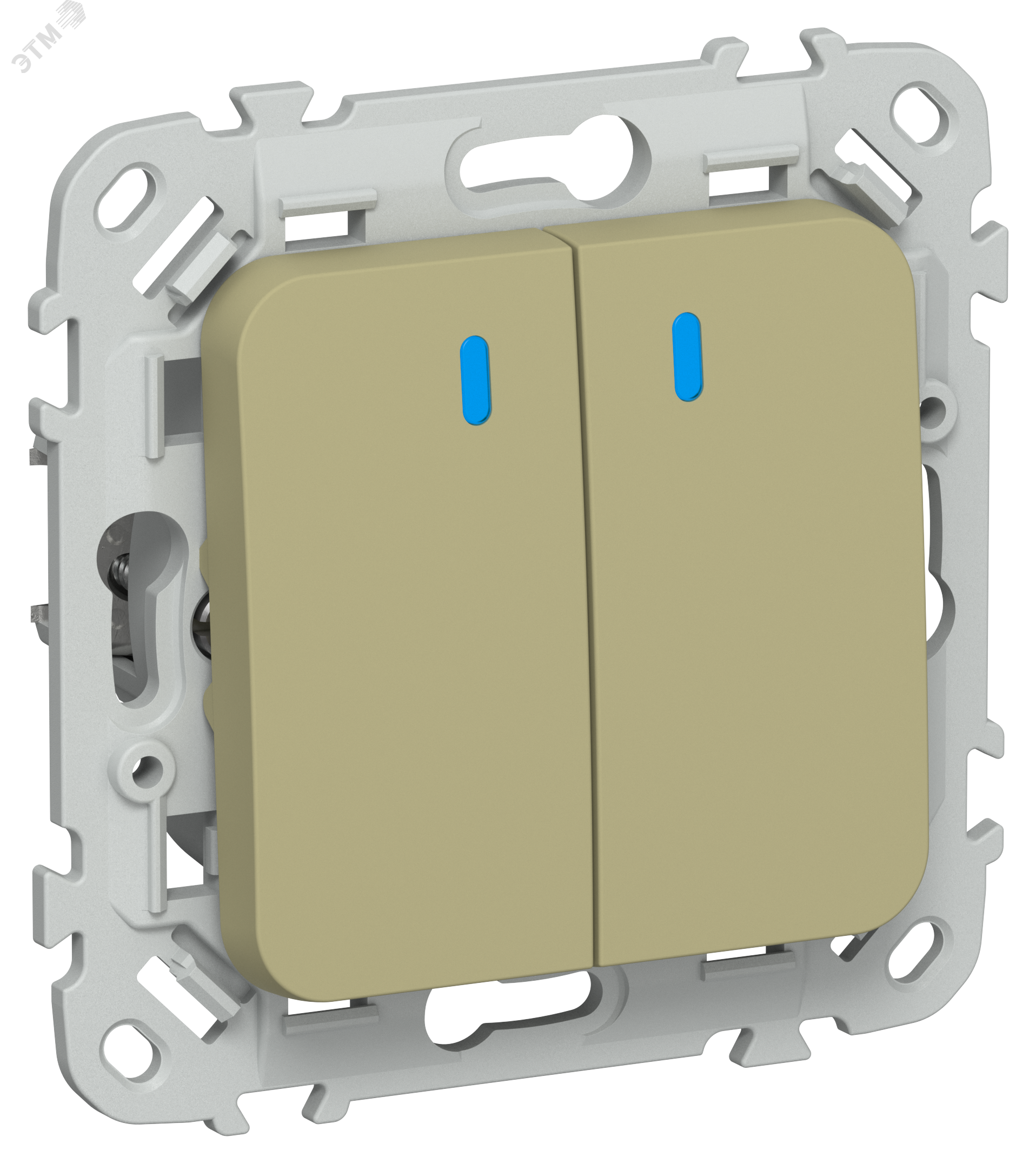 Изображение товара Выключатель 2-клавишный с индикацией IEK серия FLITE 10А оливковый