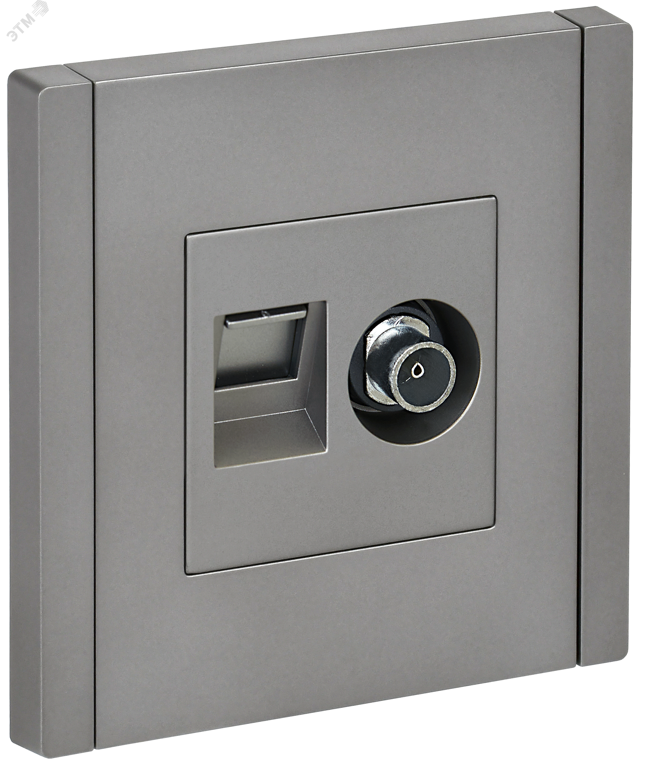 Изображение товара Двойная TV+RJ45 розетка серии FORTE&PIANO IEK, сталь, IP20