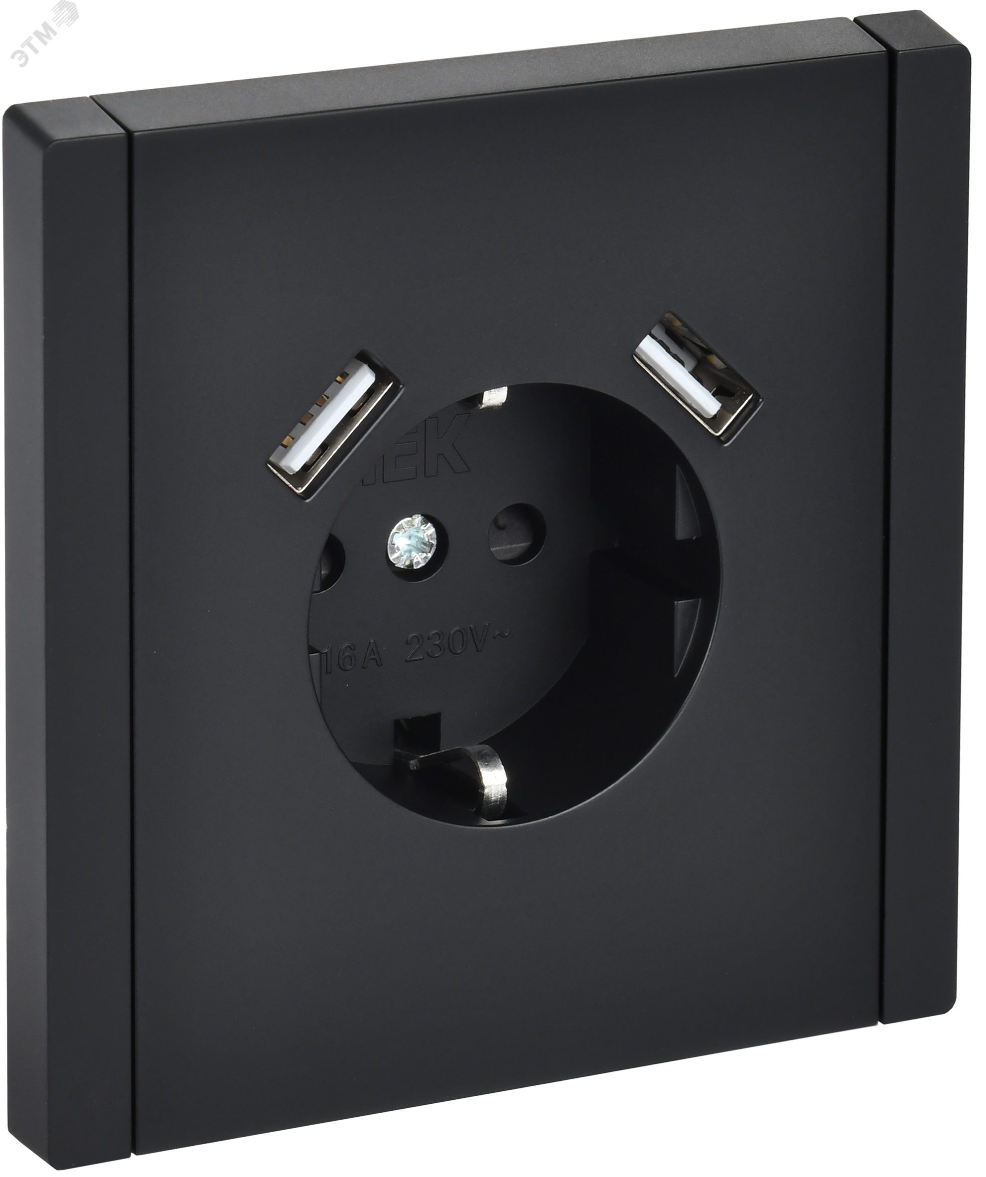 Изображение товара Розетка FORTE&PIANO с заземлением и USB портами, черная, IP20, 1 пост