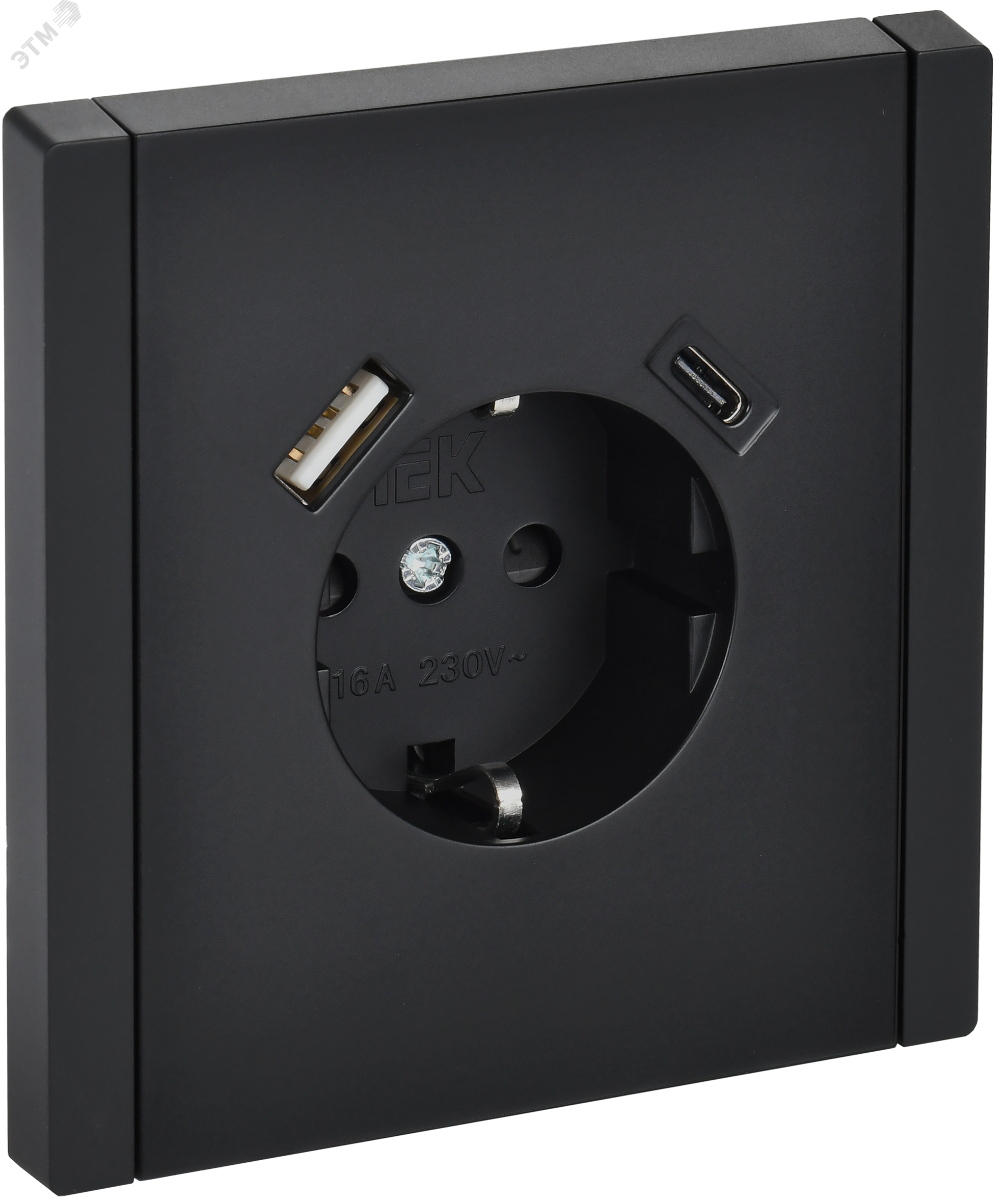 Изображение товара Розетка 1-местная с заземлением и USB порта - IEK FORTE&PIANO FP147 черный