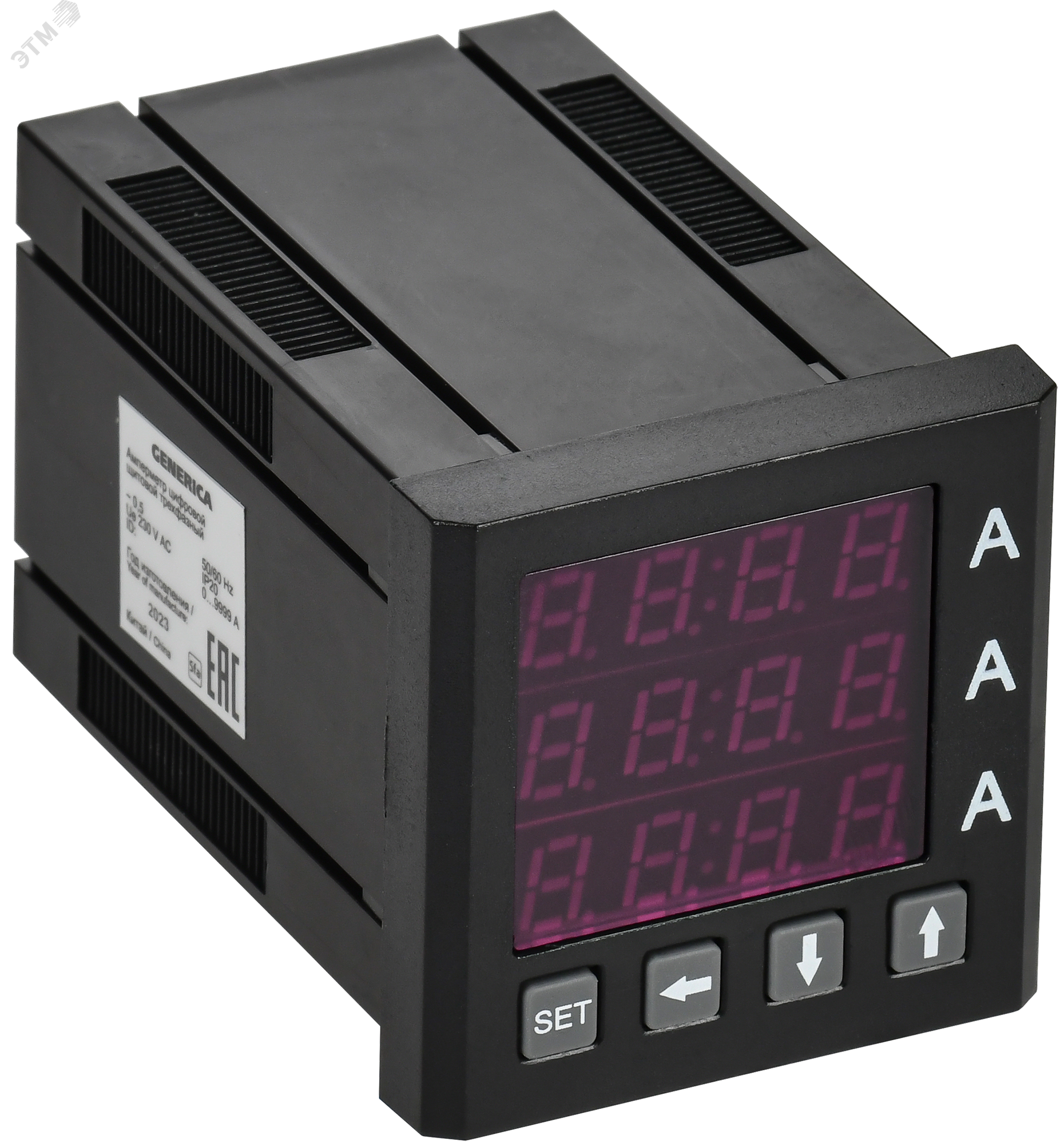 Изображение товара Цифровой трехфазный амперметр GENERICA 48х48мм с высоким классом точности