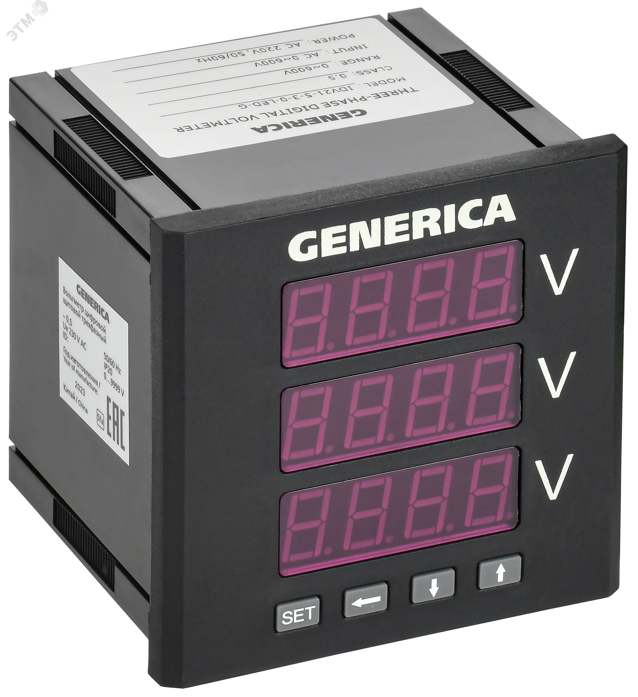 Изображение товара Цифровой трехфазный щитовой вольтметр GENERICA 96х96 мм