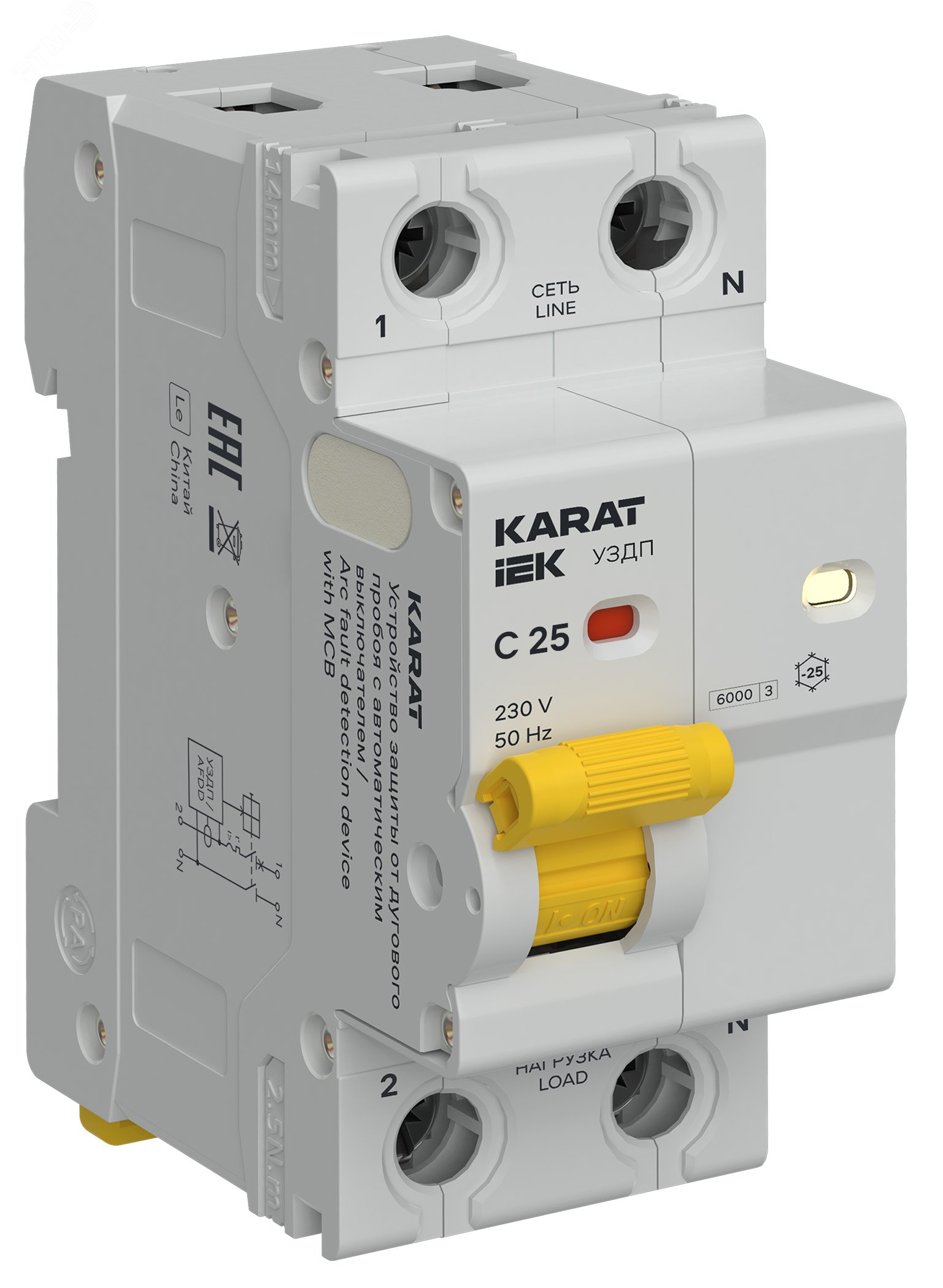 Изображение товара Устройство защиты от дугового пробоя KARAT 25А IP20 автоматический выключатель