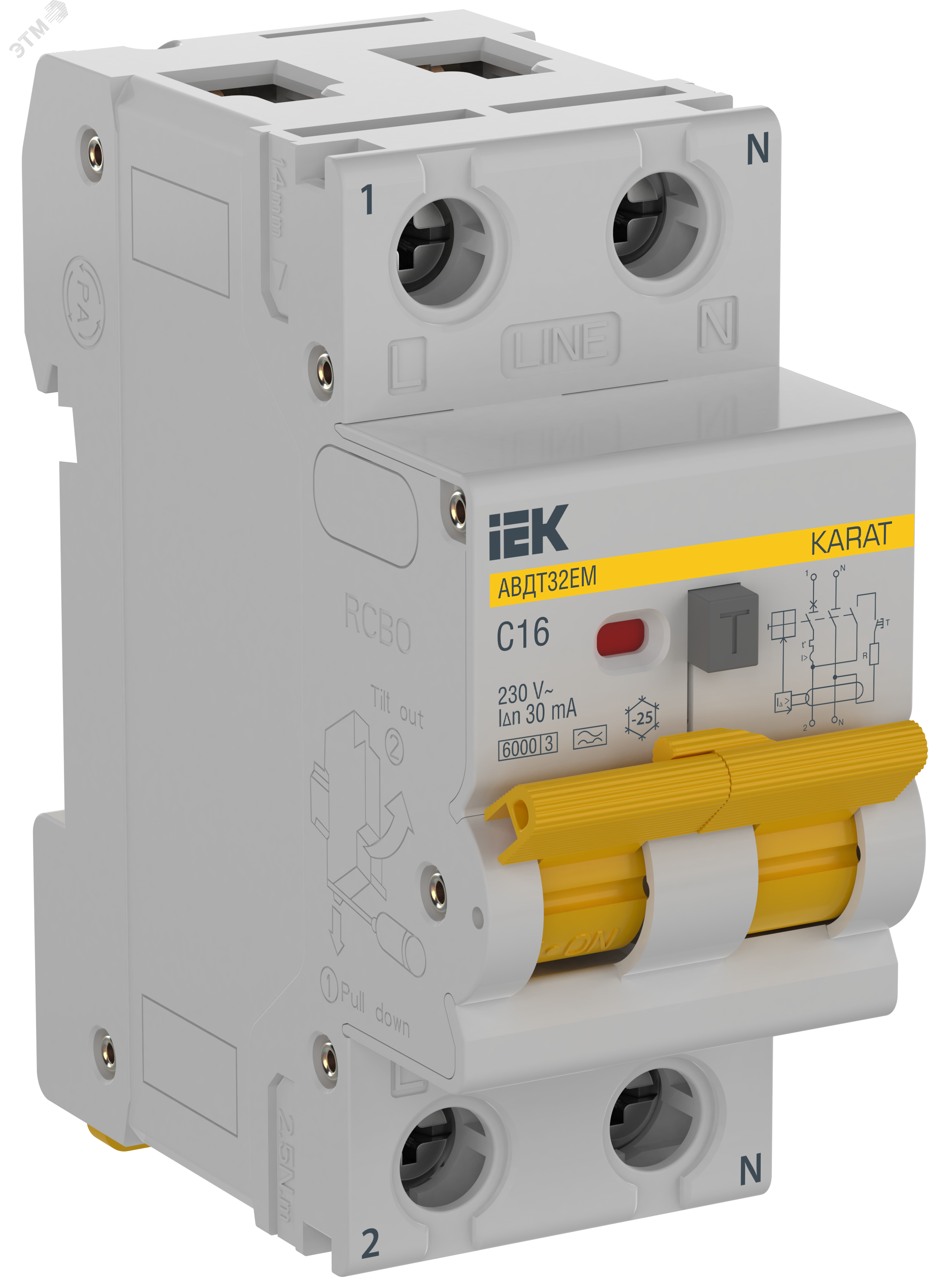 KARAT Выключатель автоматический дифференциального тока АВДТ32EM 1P C16 30мА тип A IEK KA-VD14-1-016-C-030-A IEK - превью 2