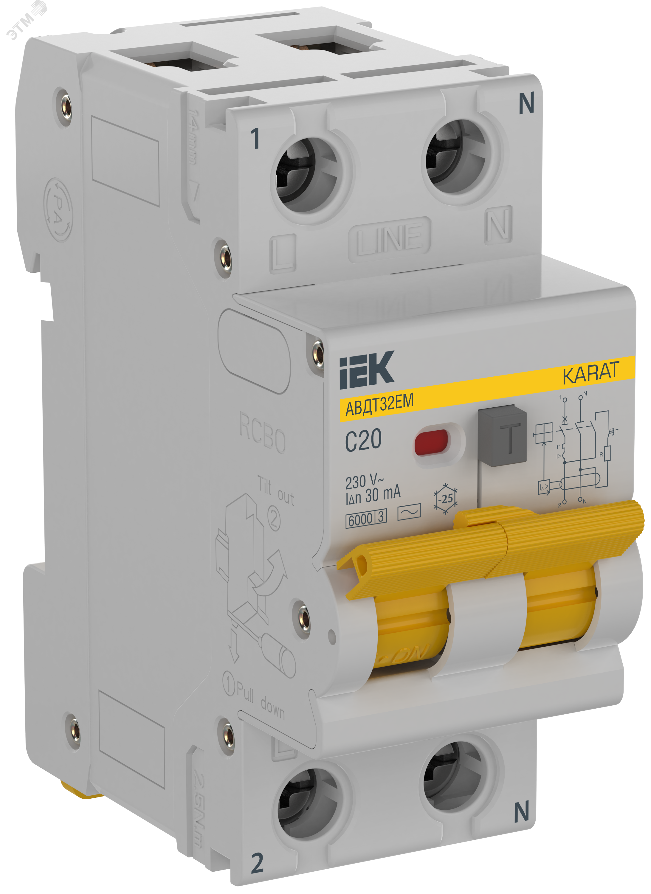 KARAT Выключатель автоматический дифференциального тока АВДТ32EM 1P C20 30мА тип AC IEK KA-VD14-1-020-C-030-AC IEK