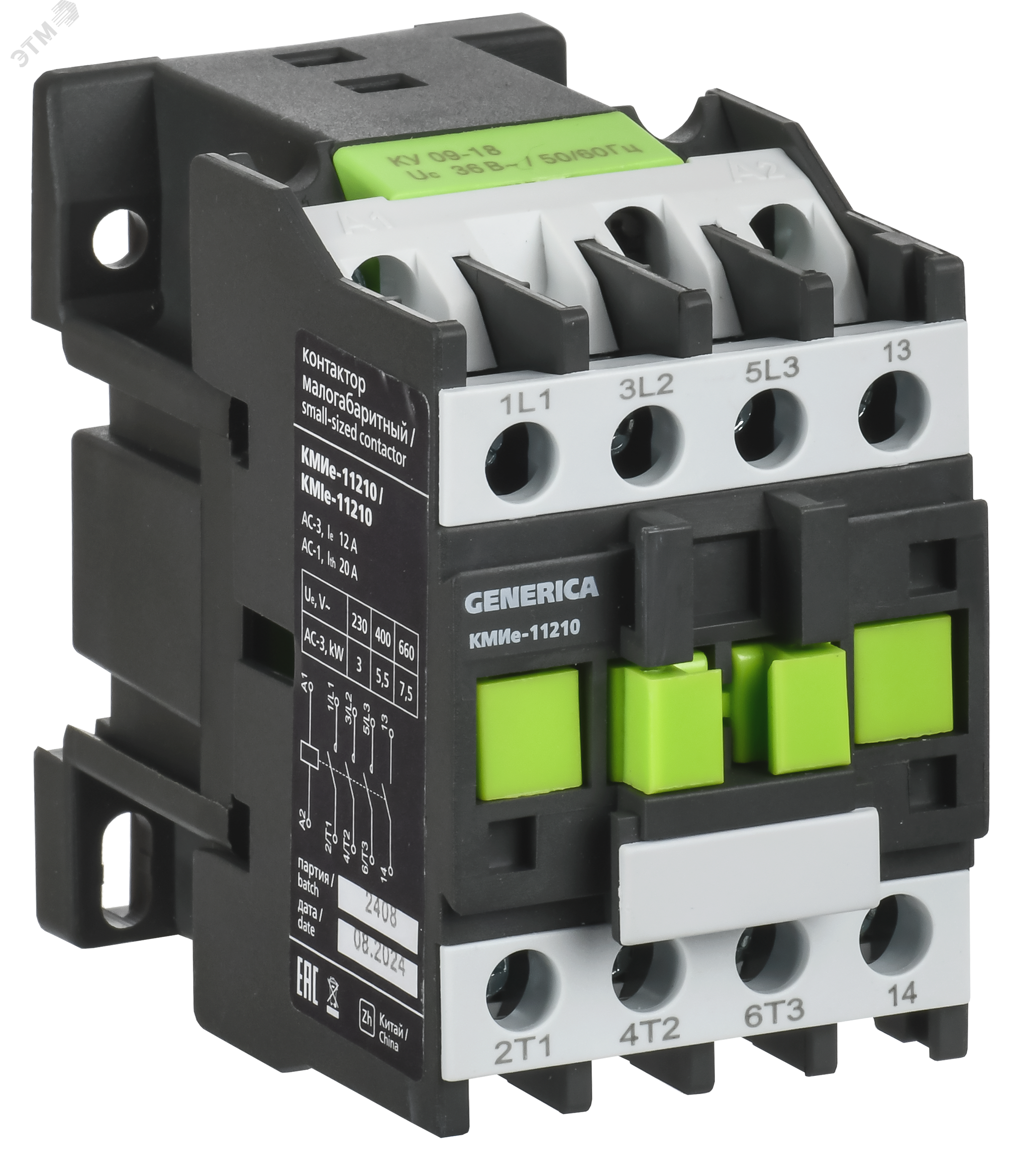 Изображение товара Контактор КМИе-11210 12А 230В АС3 1НО китайского производства