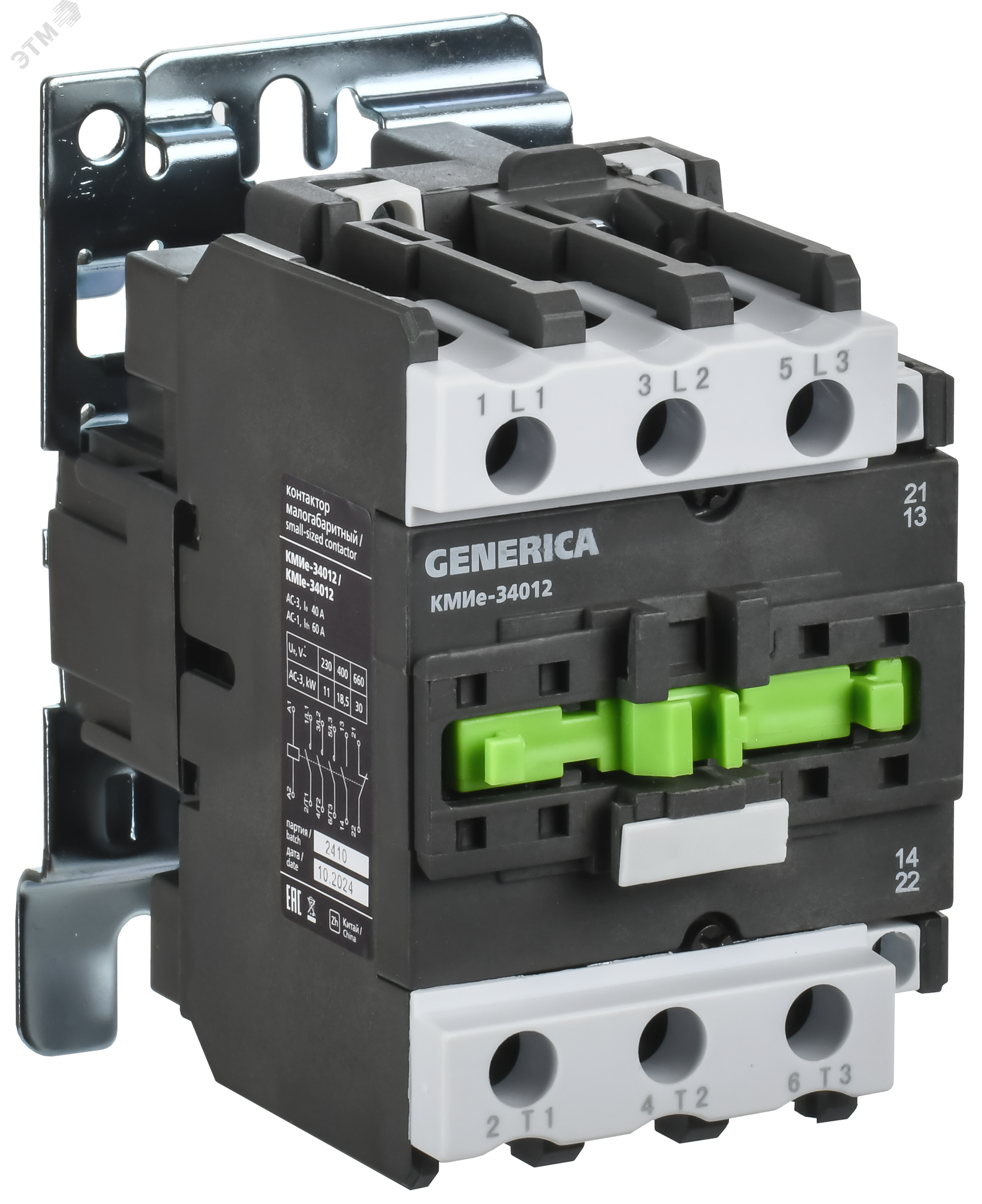 Изображение товара Контактор КМИе-34012 40А 230В/АС3 1НО, 1НЗ для промышленной автоматизации