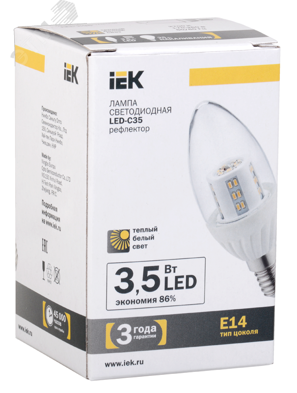 Лампа светодиодная LED 3.5вт E14 теплый свеча LL-C35-4-230-27-E14-CL IEK