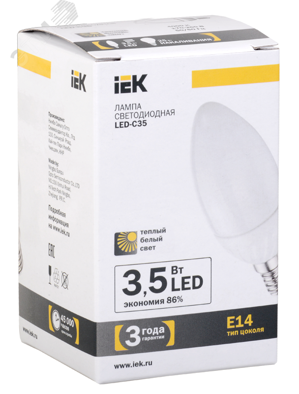 Лампа светодиодная C35 свеча 3.5 Вт 250 Лм 230 В 3000 К E14 LL-C35-4-230-30-E14-FR IEK
