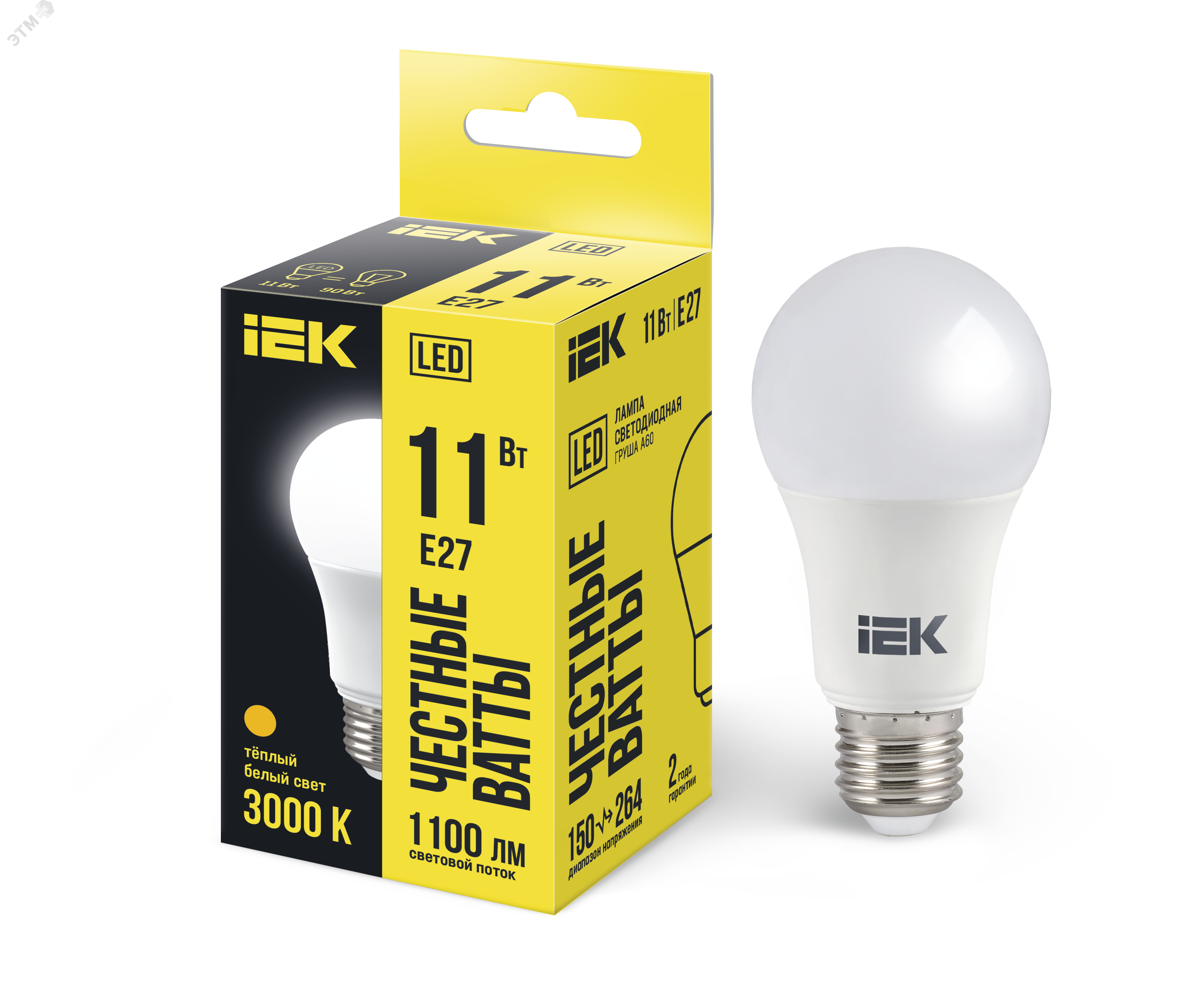 Изображение товара Лампа светодиодная A60 11Вт 3000К E27 IEK
