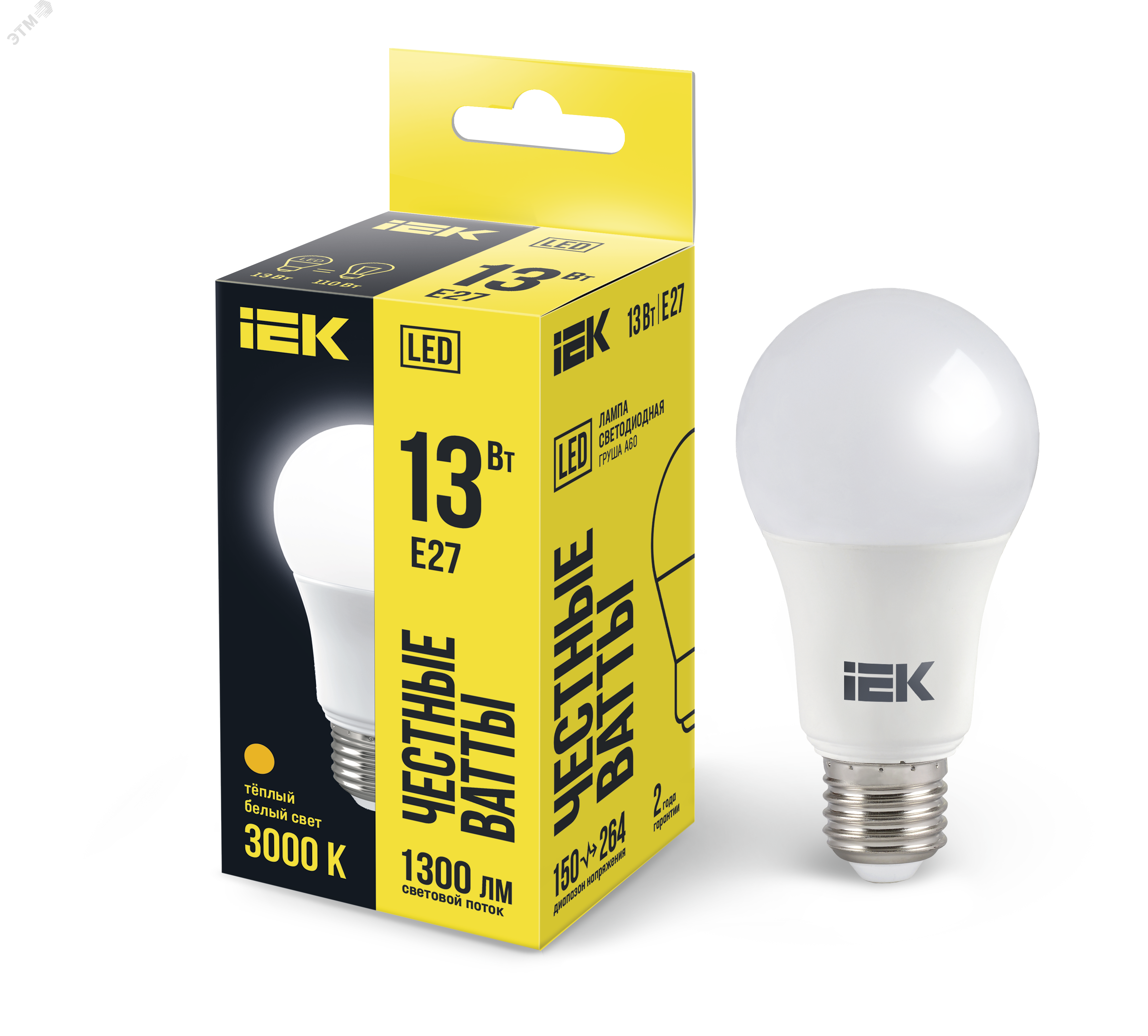 Изображение товара LED лампа G45 13Вт 230В теплый белый E27 IEK, грушевидная