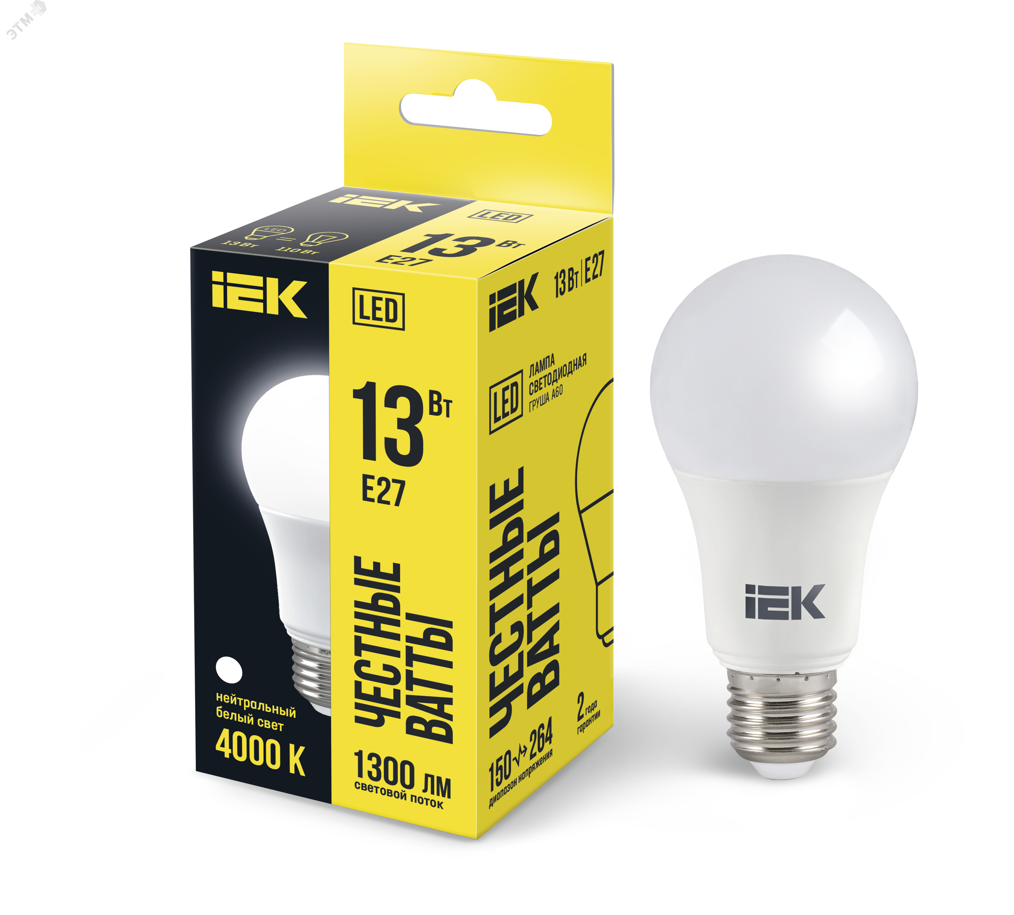 Изображение товара LED лампа A60 груша 13Вт E27 4000K IEK для внутреннего и наружного освещения