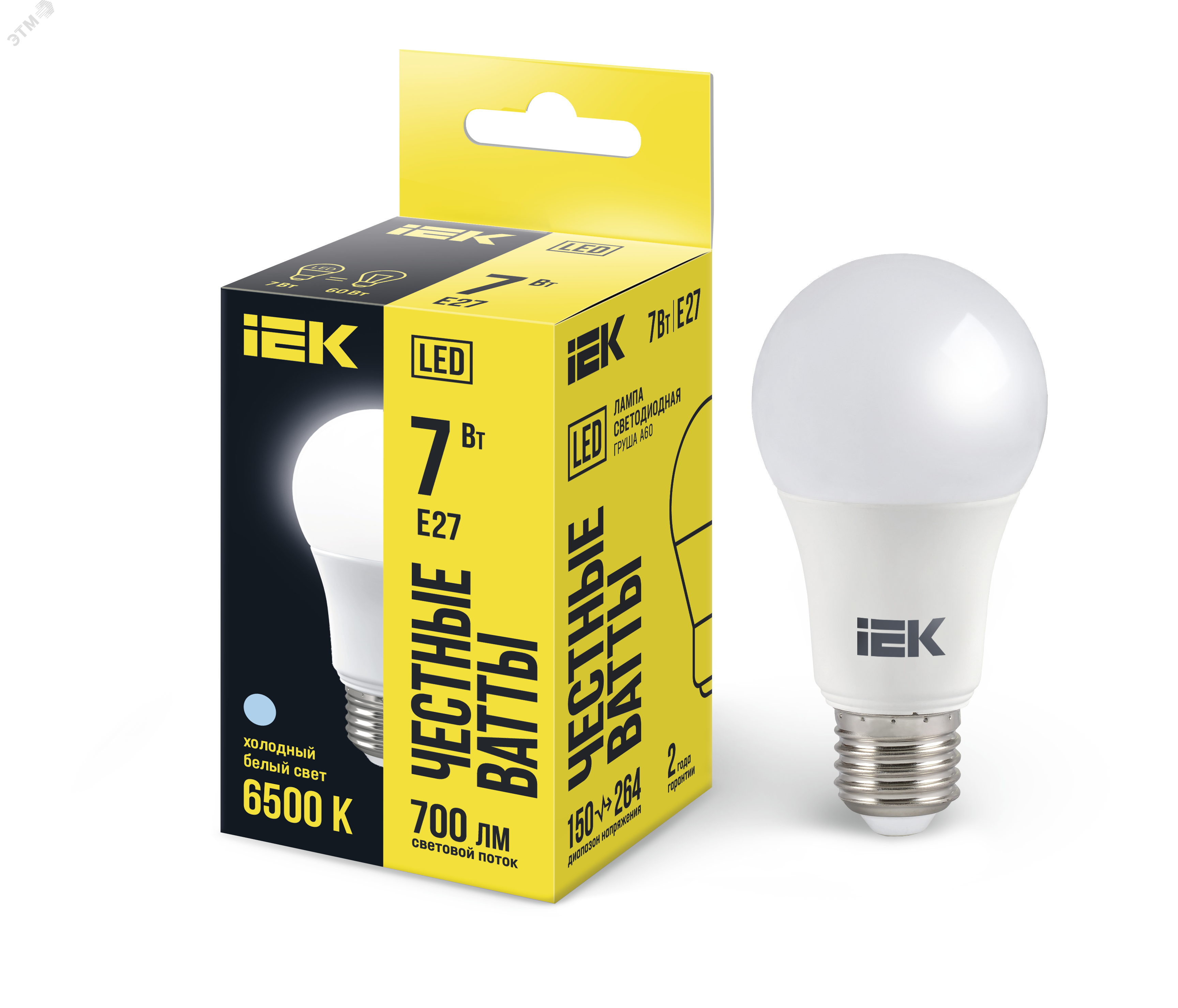 Изображение товара LED лампа A60 груша 7Вт 230В E27 IEK холодное освещение