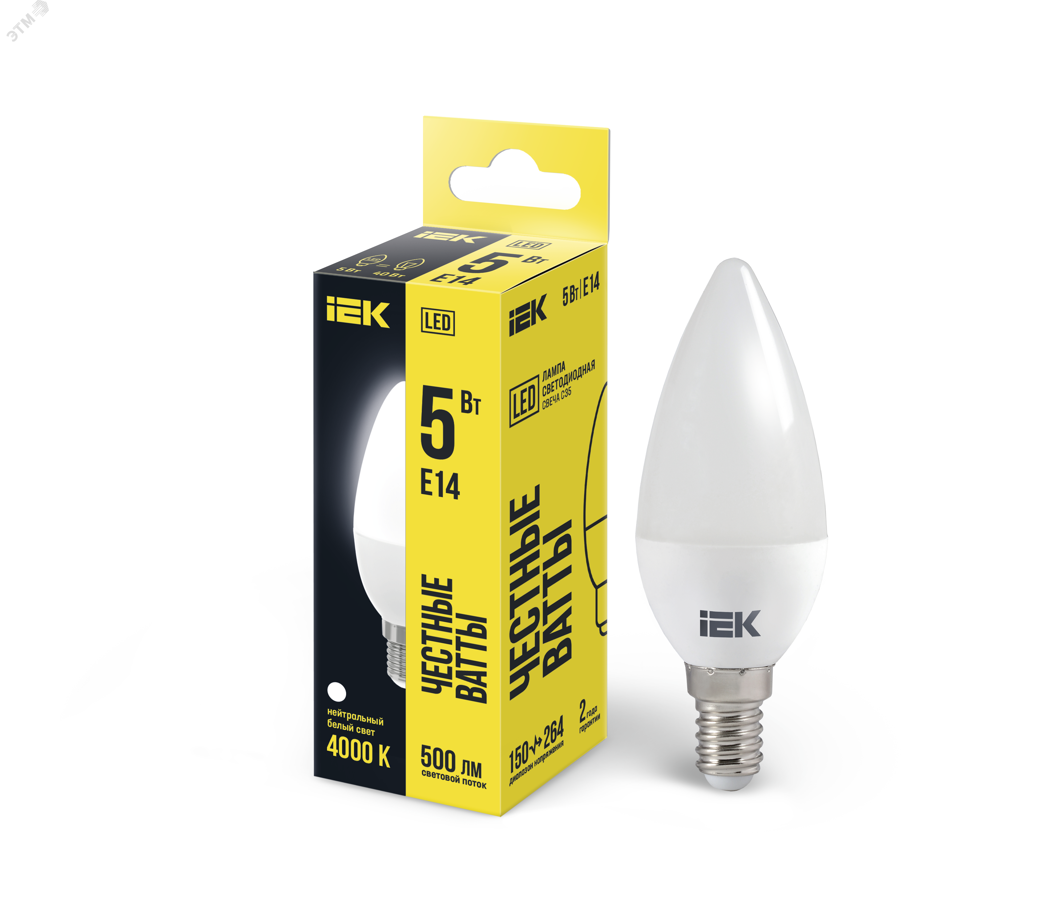 Изображение товара LED лампа C35 свеча 5Вт 4000К E14 IEK светодиодное освещение