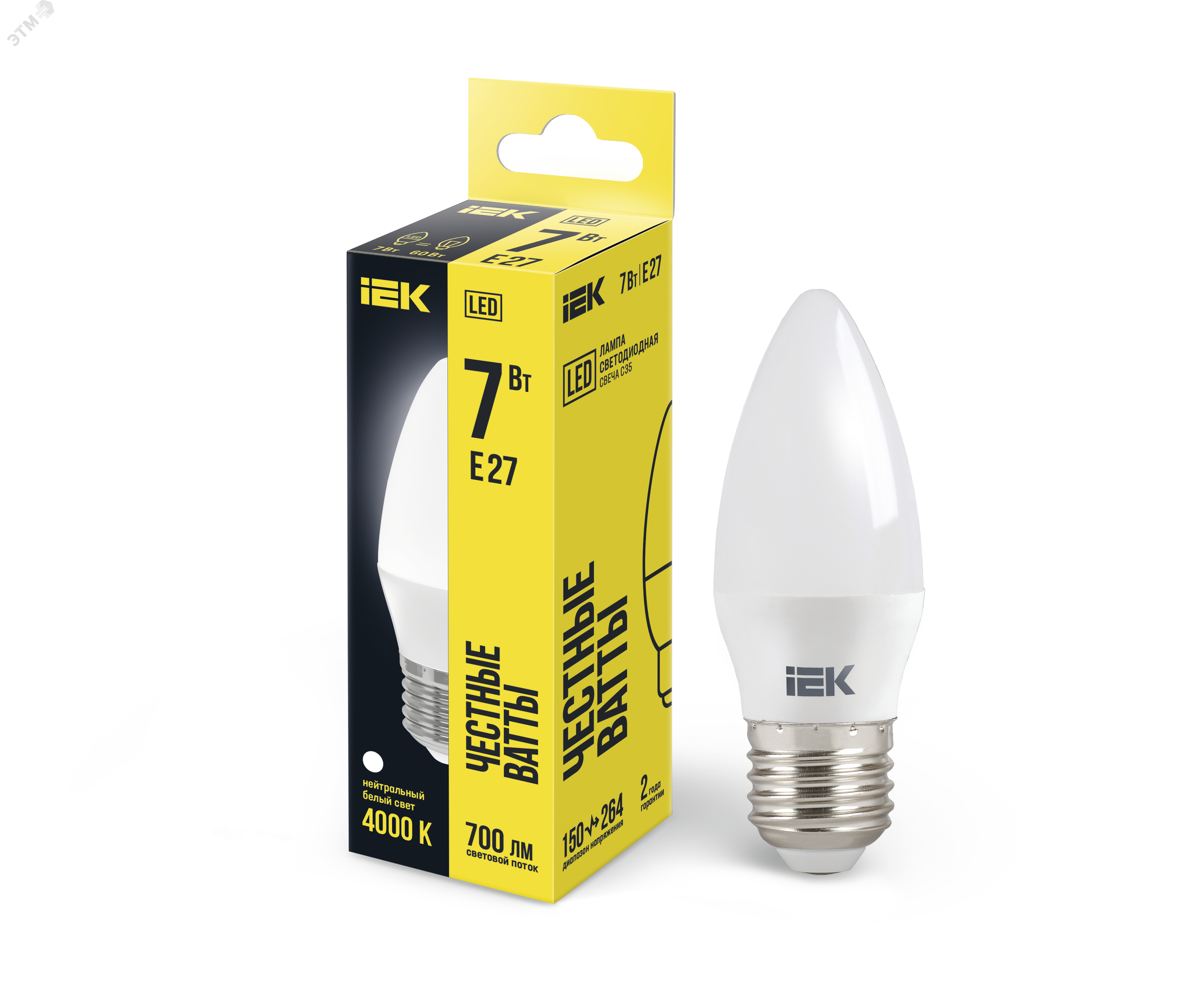 Изображение товара LED лампа C35 свеча 7Вт E27 4000K IEK для внутреннего и наружного освещения