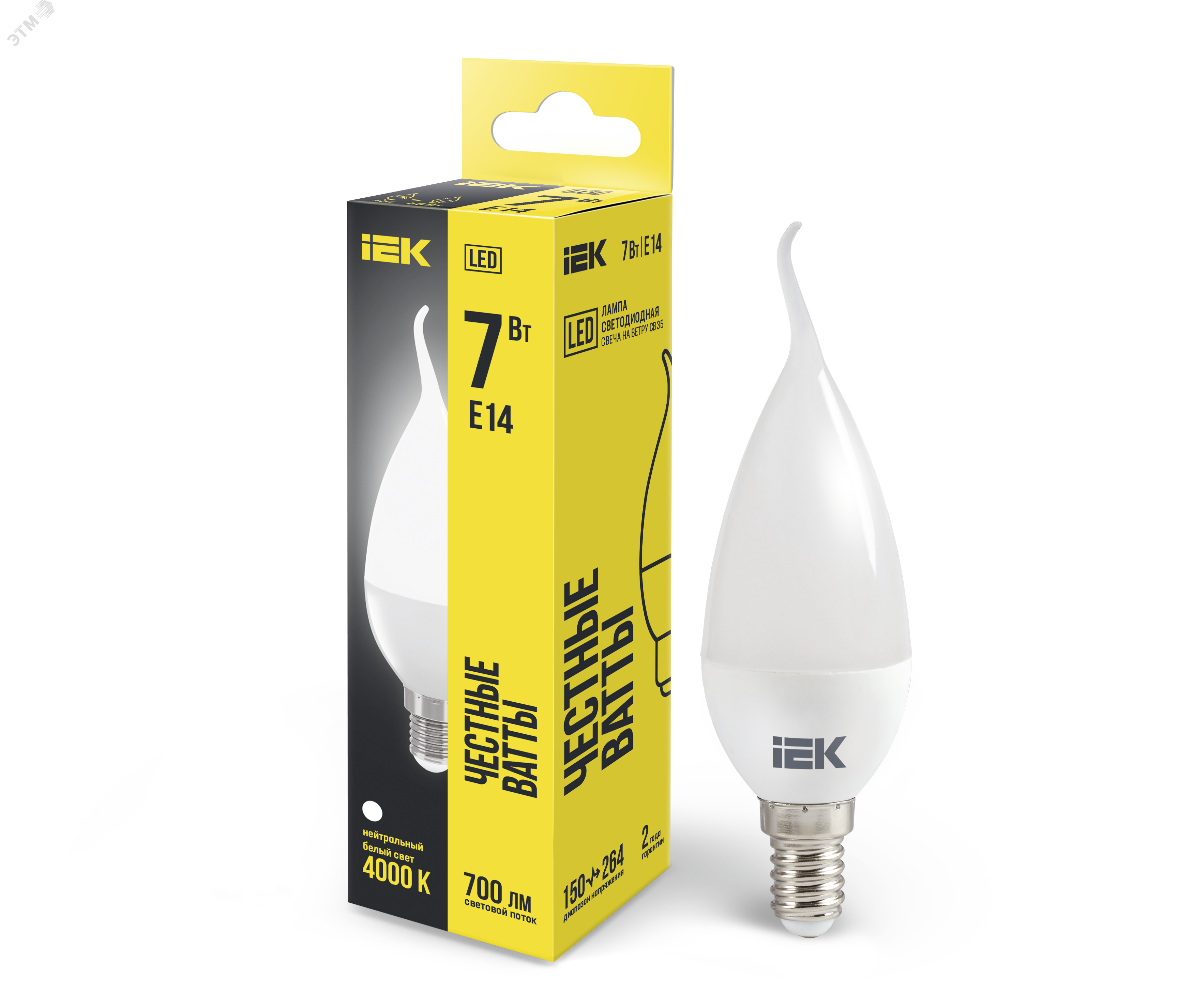 Изображение товара Светодиодная лампа свеча на ветру 7Вт E14 4000K белый IEK