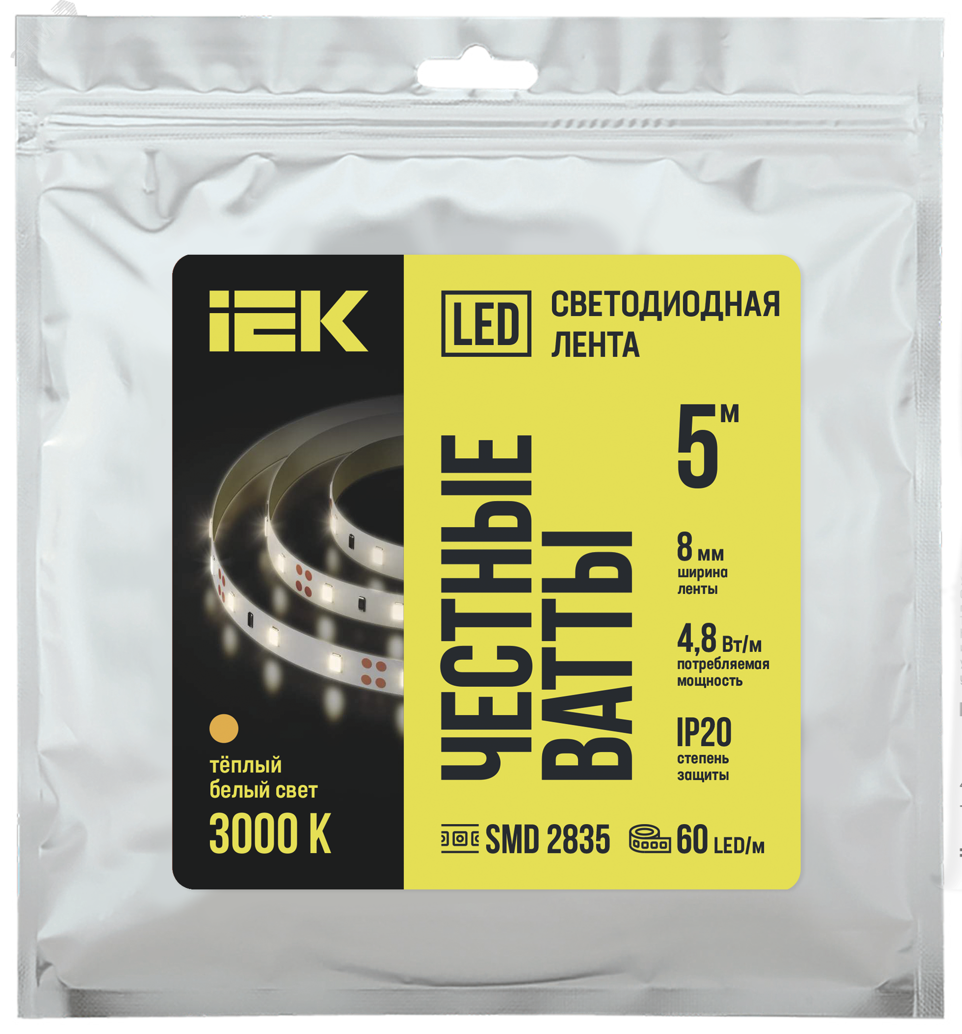 Изображение товара Лента светодиодная 5м LSR-2835WW60-4,8-IP20-12В IEK
