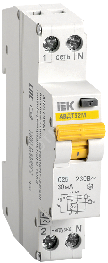 Выключатель автоматический дифференциальный АВДТ-32М С25 30мА(Электронный) MAD32-5-025-C-30 IEK - превью 2