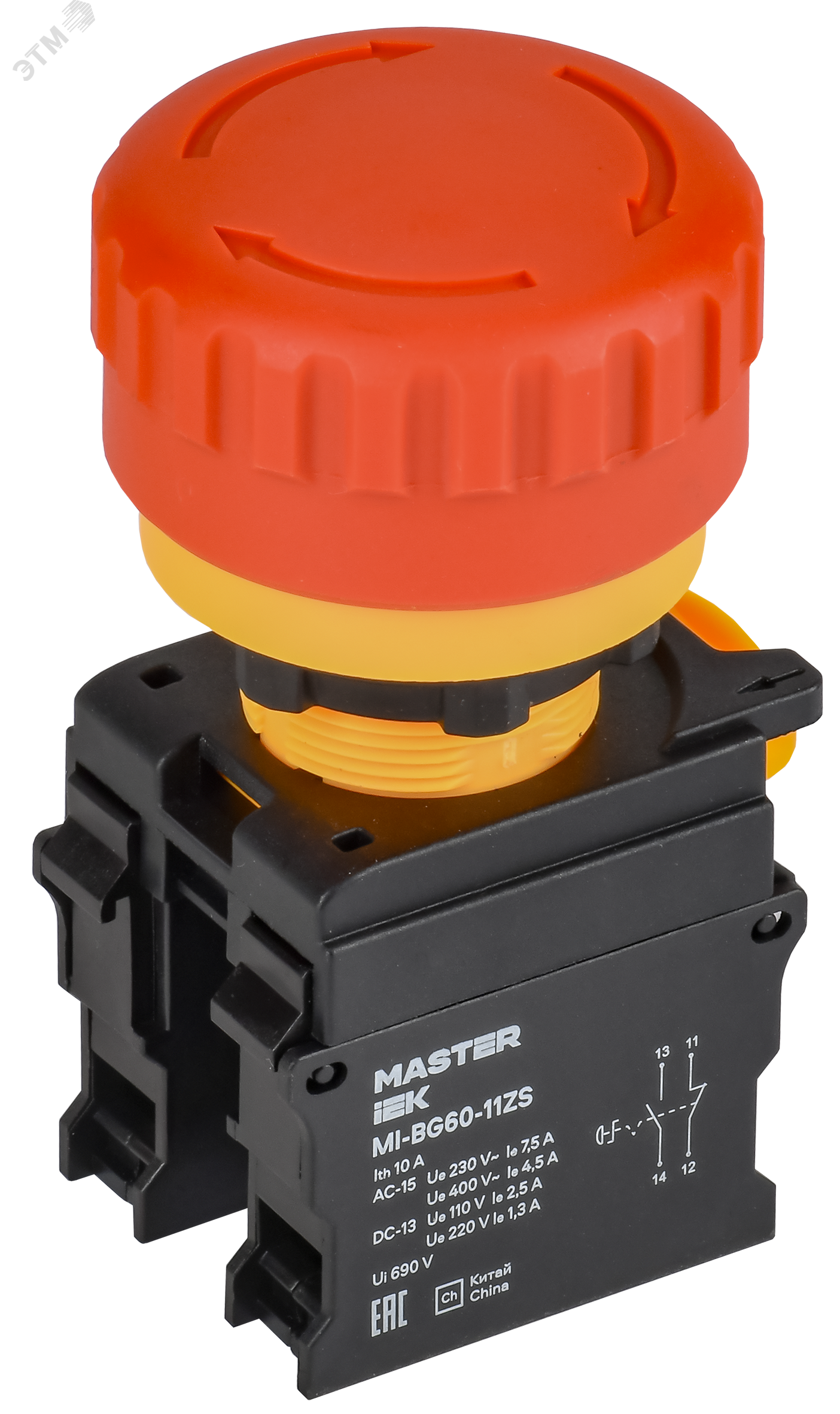 Изображение товара Кнопка Грибок поворот с фикс. 1NO+1NC красная MASTER IEK