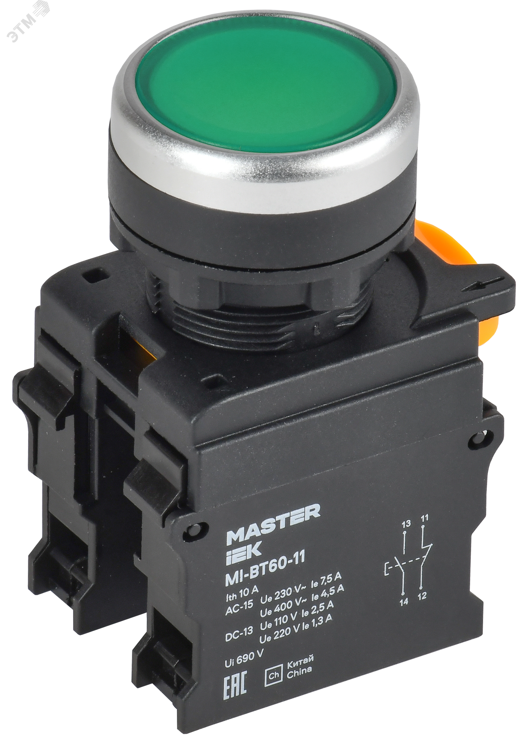 Изображение товара Кнопка 22мм 1NO+1NC зелёная MASTER IEK для автоматизации