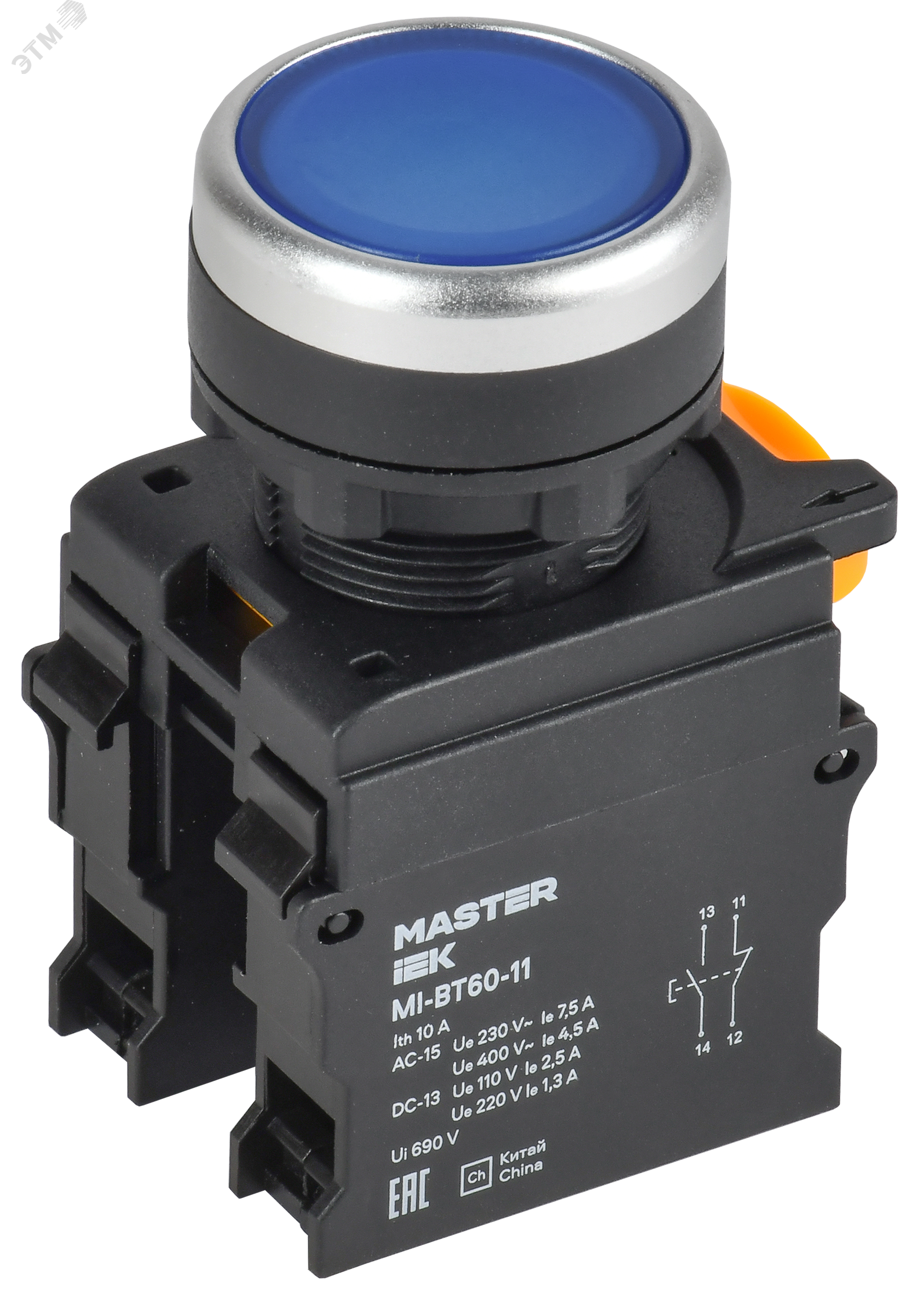 Изображение товара Кнопка управления d=22мм 1NO+1NC синий IP65 монтажная панельочный тип