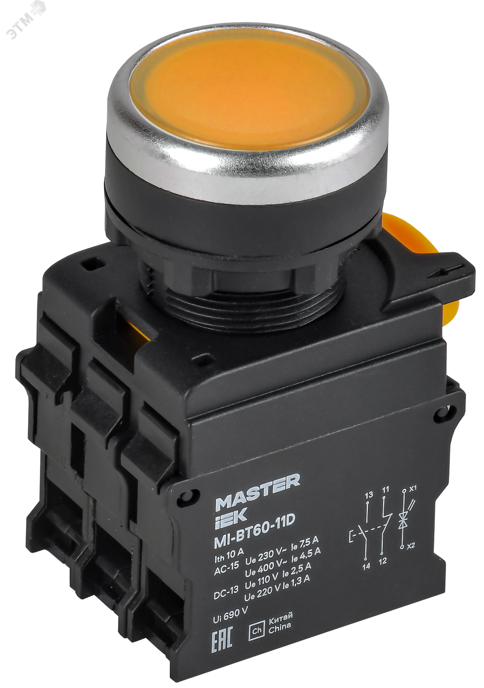 Изображение товара Кнопка с подсветкой d 22 мм 1NO+1NC жёлтая IEK MI-BT60-11D-3-12-K05