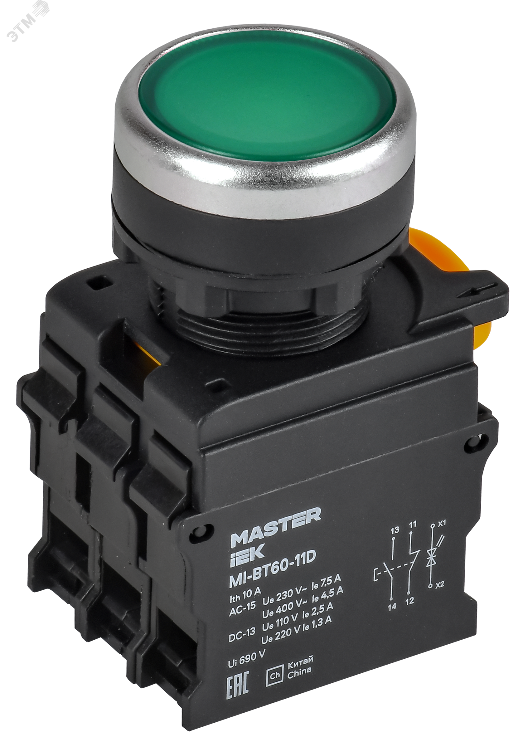 Изображение товара Кнопка с подсветкой зеленая диаметр 22 мм IEK для автоматизации