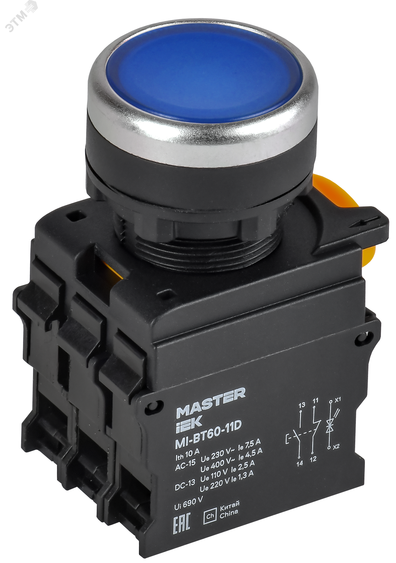 Изображение товара Кнопка с подсветкой d=22мм 1NO+1NC синяя MASTER (шт)